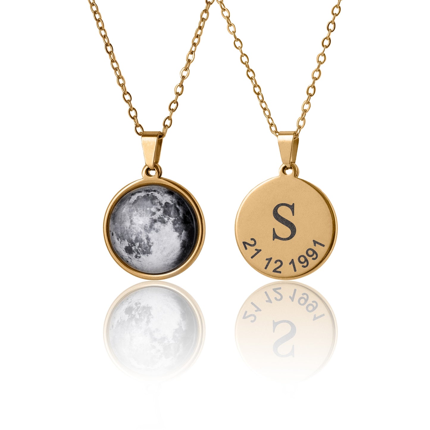 Custom Birth Moon Phase Necklace, Anniversary Jewelry, Birthday Gift For Women Men, Personalized Gift For Her Him, Gold Silver Black, KP.7