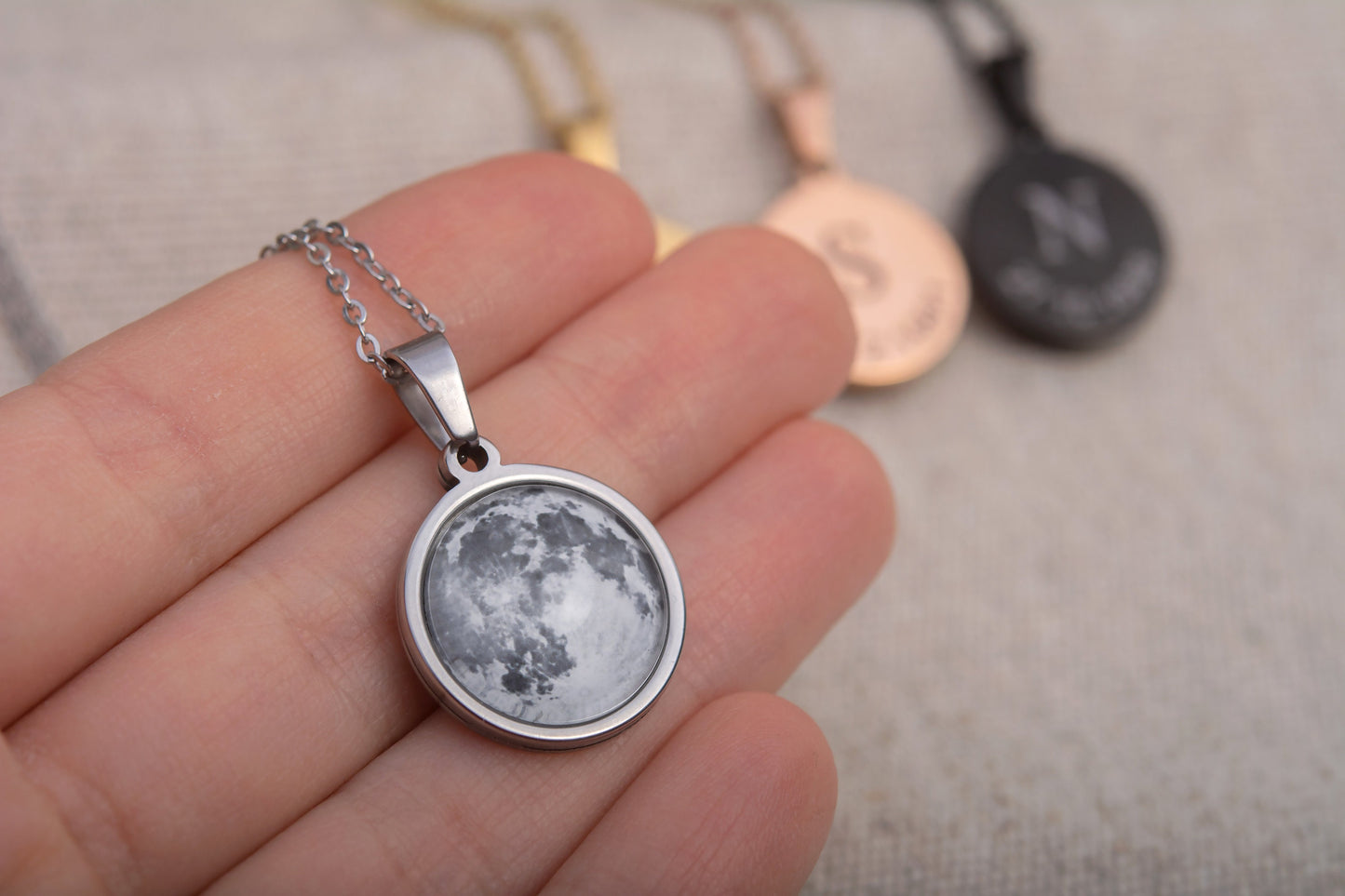 Custom Birth Moon Phase Necklace, Black Moon Necklace, Anniversary Jewelry, Girlfriend Birthday Gift, Personalized Gift For Her or Him, KP.7