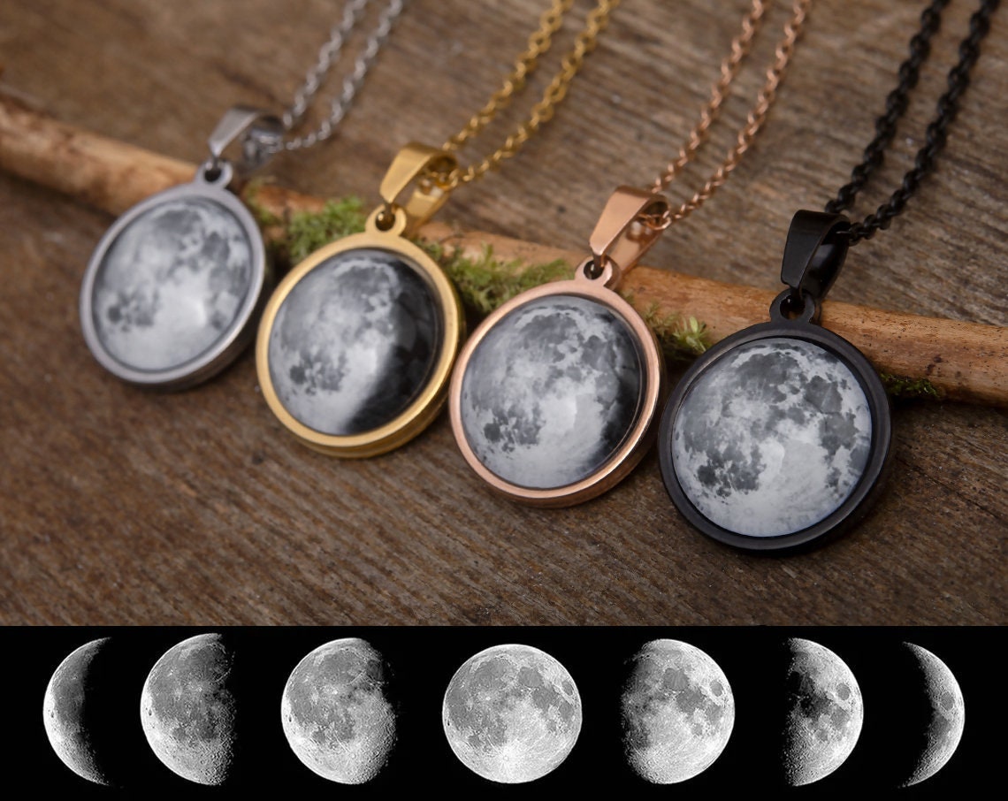 Custom Birth Moon Phase Necklace, Black Moon Necklace, Anniversary Jewelry, Girlfriend Birthday Gift, Personalized Gift For Her or Him, KP.7