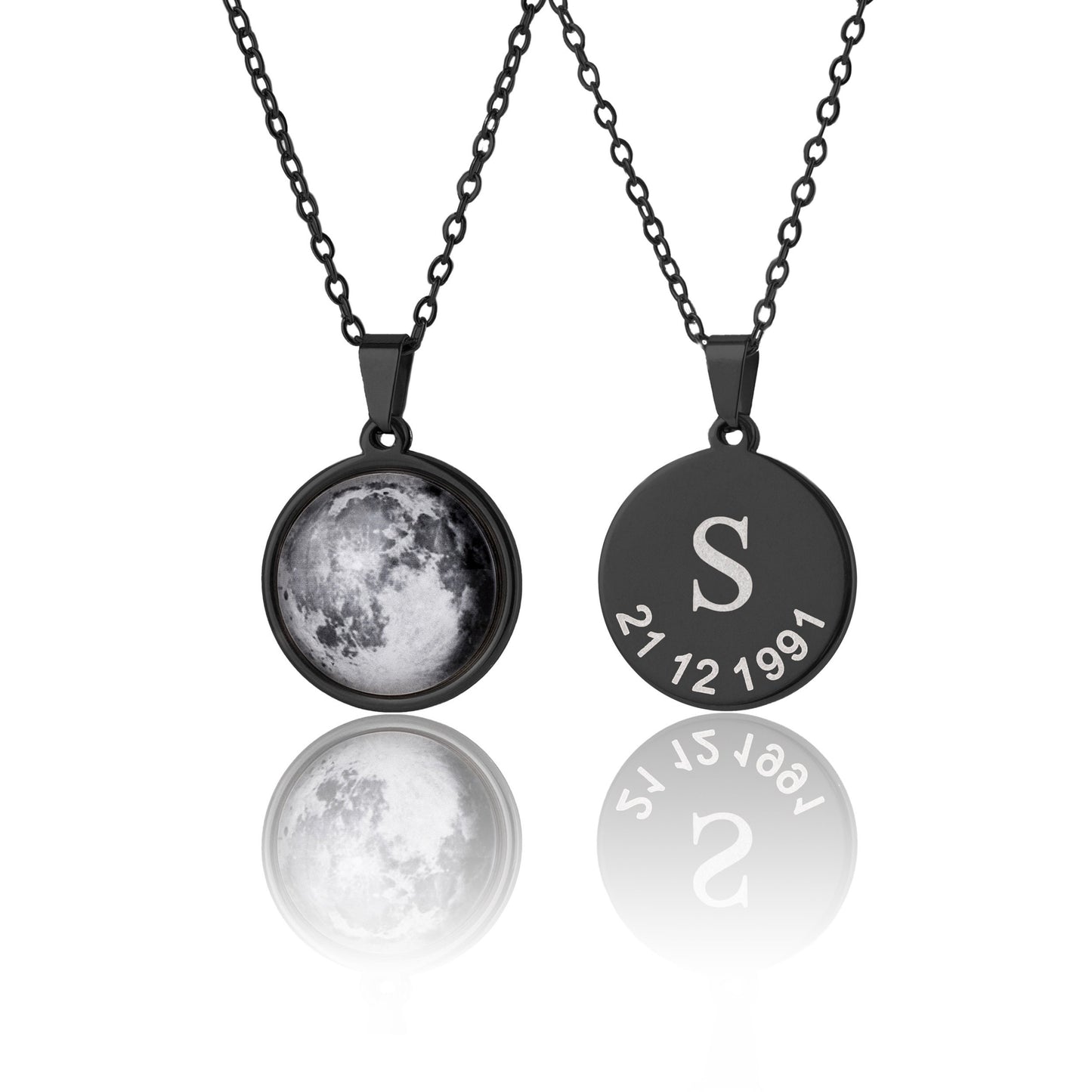 Custom Birth Moon Phase Necklace, Anniversary Jewelry, Birthday Gift For Women Men, Personalized Gift For Her Him, Gold Silver Black, KP.7