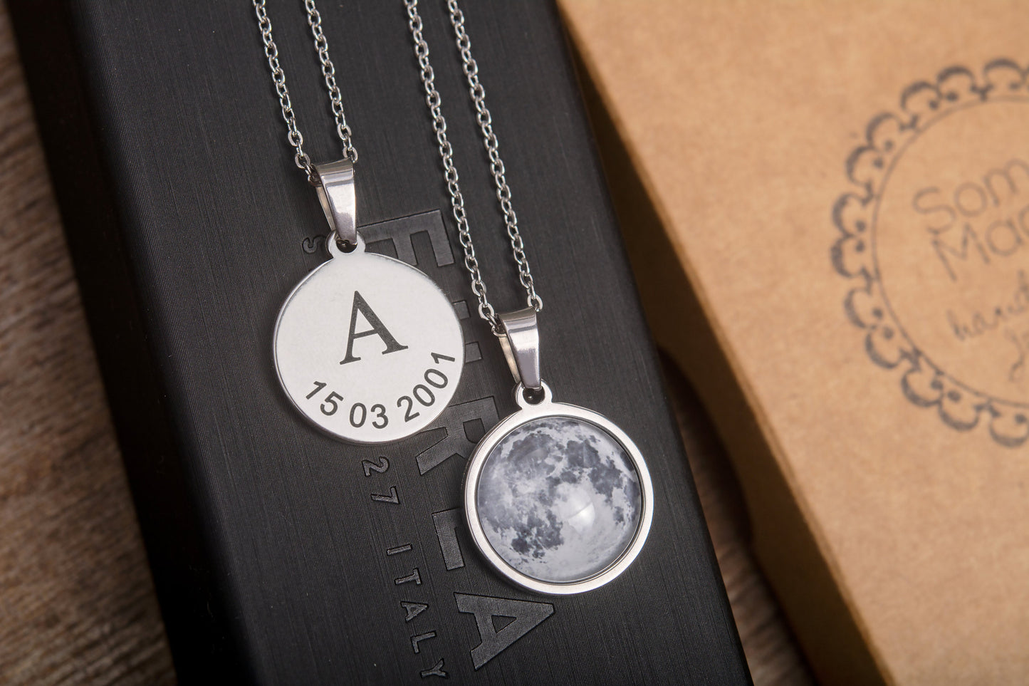 Custom Birth Moon Phase Necklace, Black Moon Necklace, Anniversary Jewelry, Girlfriend Birthday Gift, Personalized Gift For Her or Him, KP.7