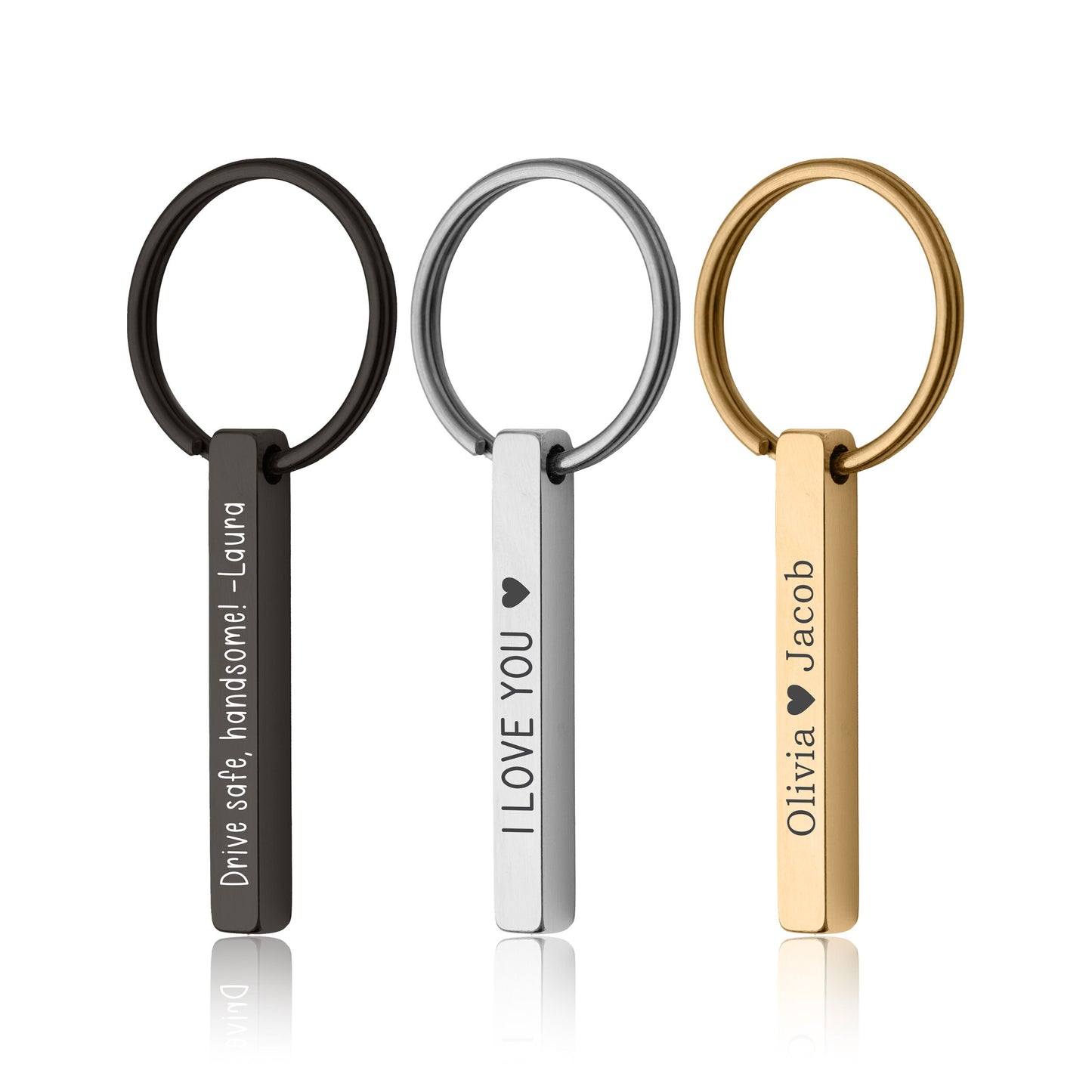 Custom Text 3D Bar Keychain, Personalized Name - Initials - Roman Numeral - Message Keyring, Anniversary or Birthday Gift For Her or Him C.2