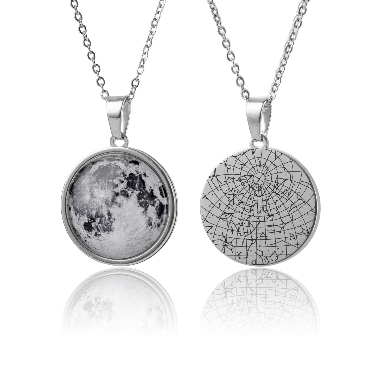 Custom Moon Phase And Star Map Necklace, Double Sided Pendant, Jewelry Birthday Gift For Women, Personalized Gift For Her, KP.7