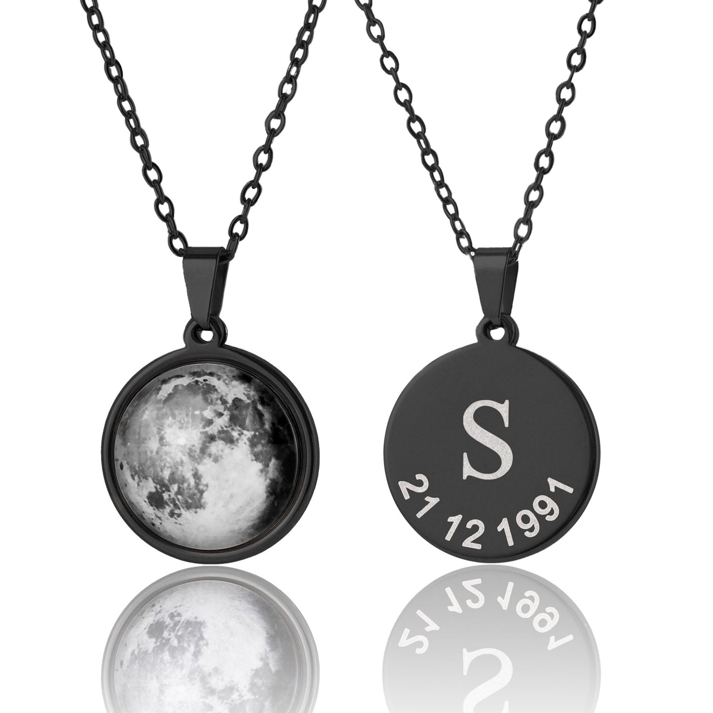 Custom Birth Moon Phase Necklace, Black Moon Necklace, Anniversary Jewelry, Girlfriend Birthday Gift, Personalized Gift For Her or Him, KP.7