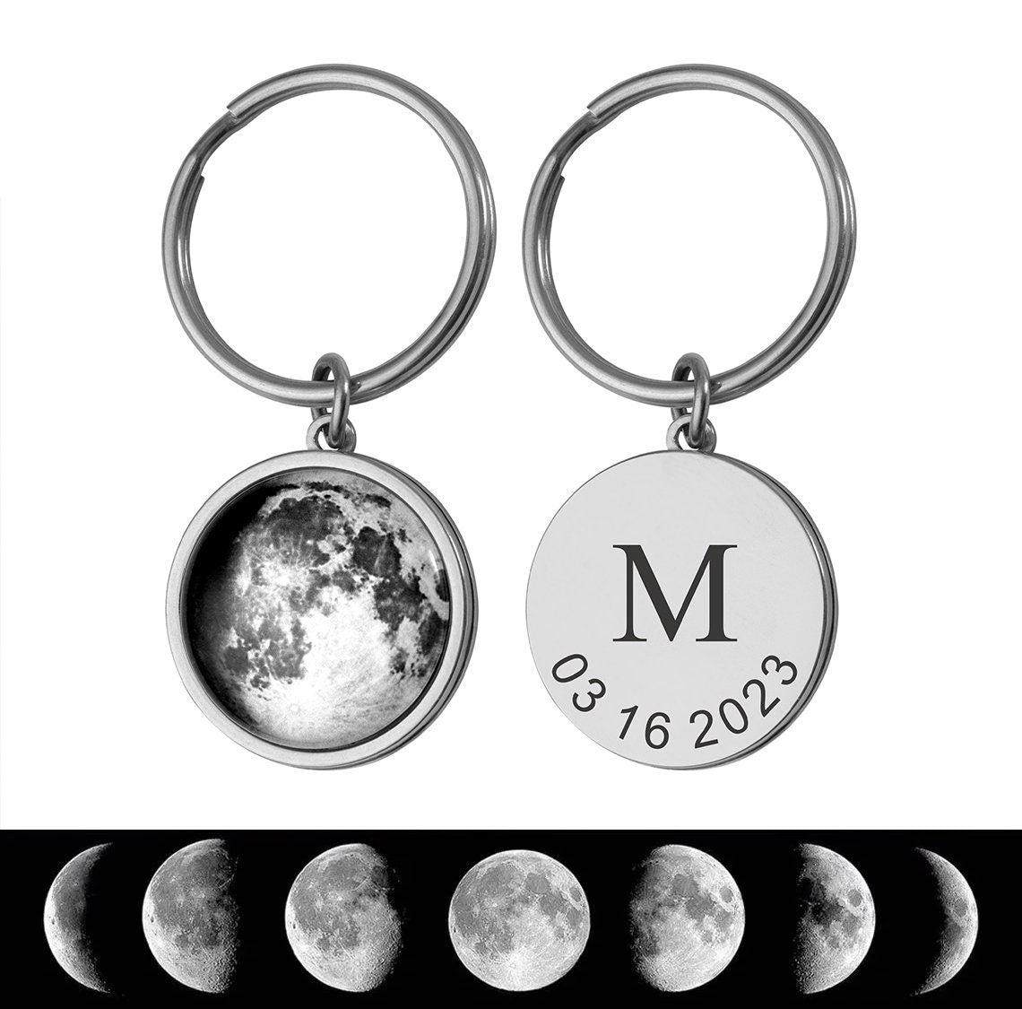 Custom Birth Moon Phase Keychain, Moon Phase By Date Keyring, Anniversary Birthday Gift For Women, Personalized Gift For Her, Mom, RP.1