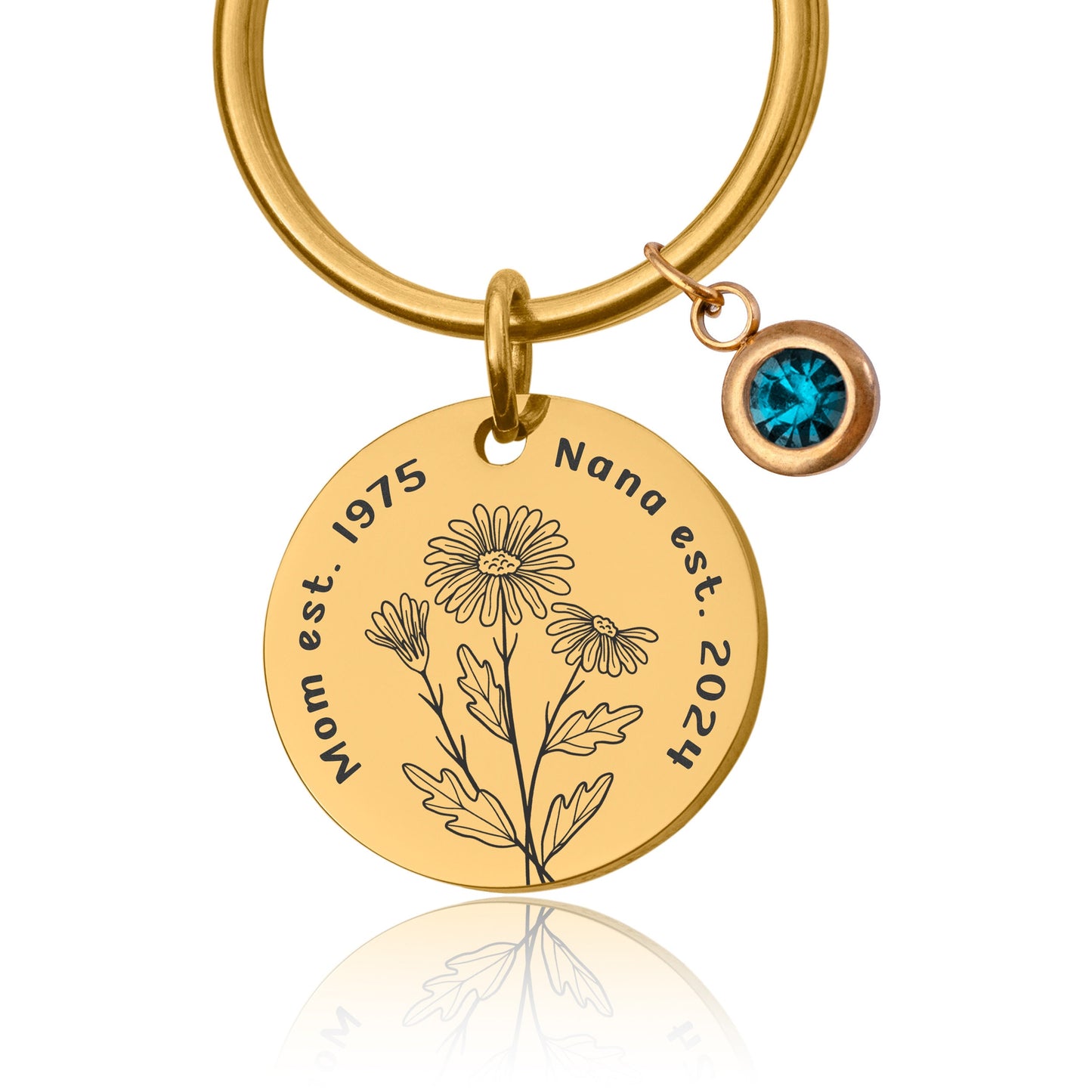 Birth Flower & Birthstone Keychain, Personalized Gift For New Mom, Grandma, Grandmother, Nana, Daughter, Sister, Custom Text Keychain, C.2