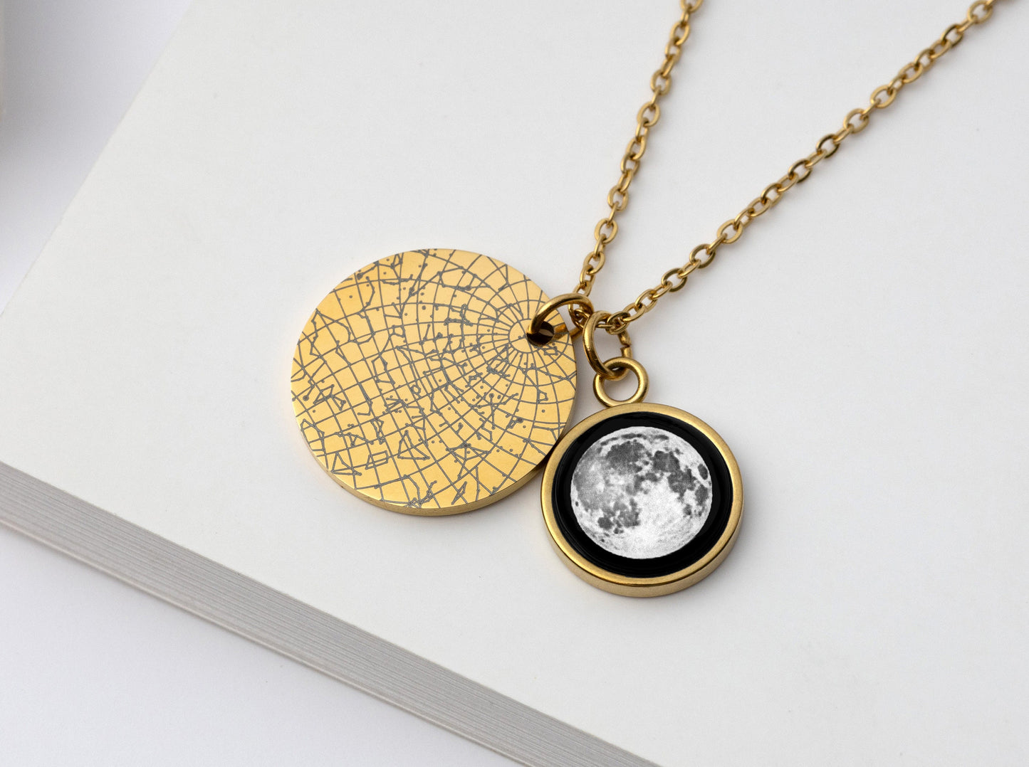 Star Map And Moon Phase Necklace, Custom Birth Moon Phase Jewelry, Star Map By Date, Personalized Birthday Gift Idea For Women, KP.7