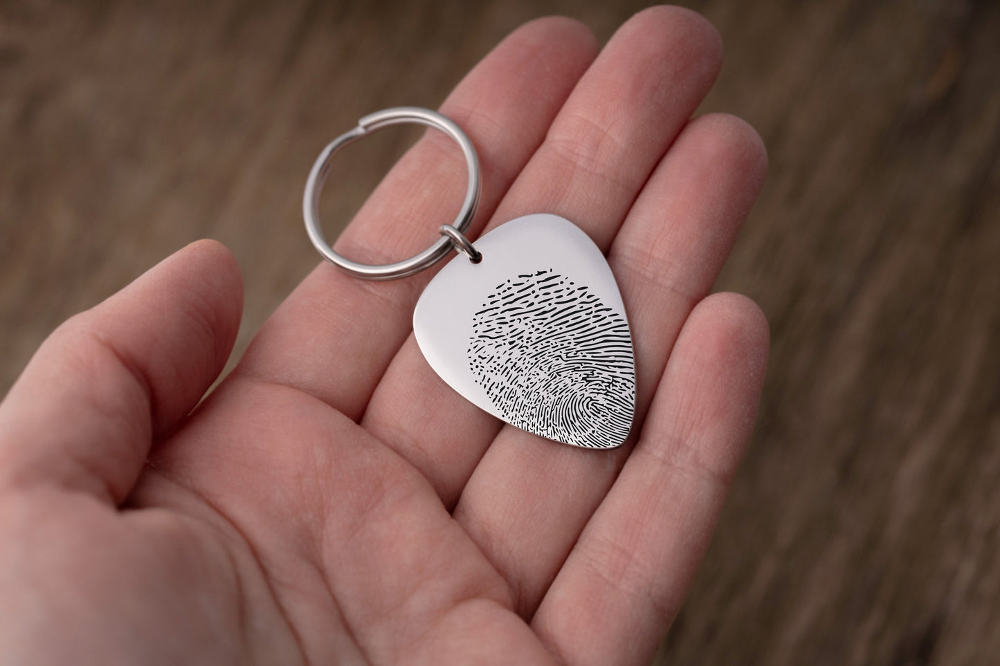 Fingerprint Guitar Pick Keychain Custom Keyring Personalized Memorial Keepsake Sympathy Grief Gift Real Thumbprint Engraved from Photo C.2
