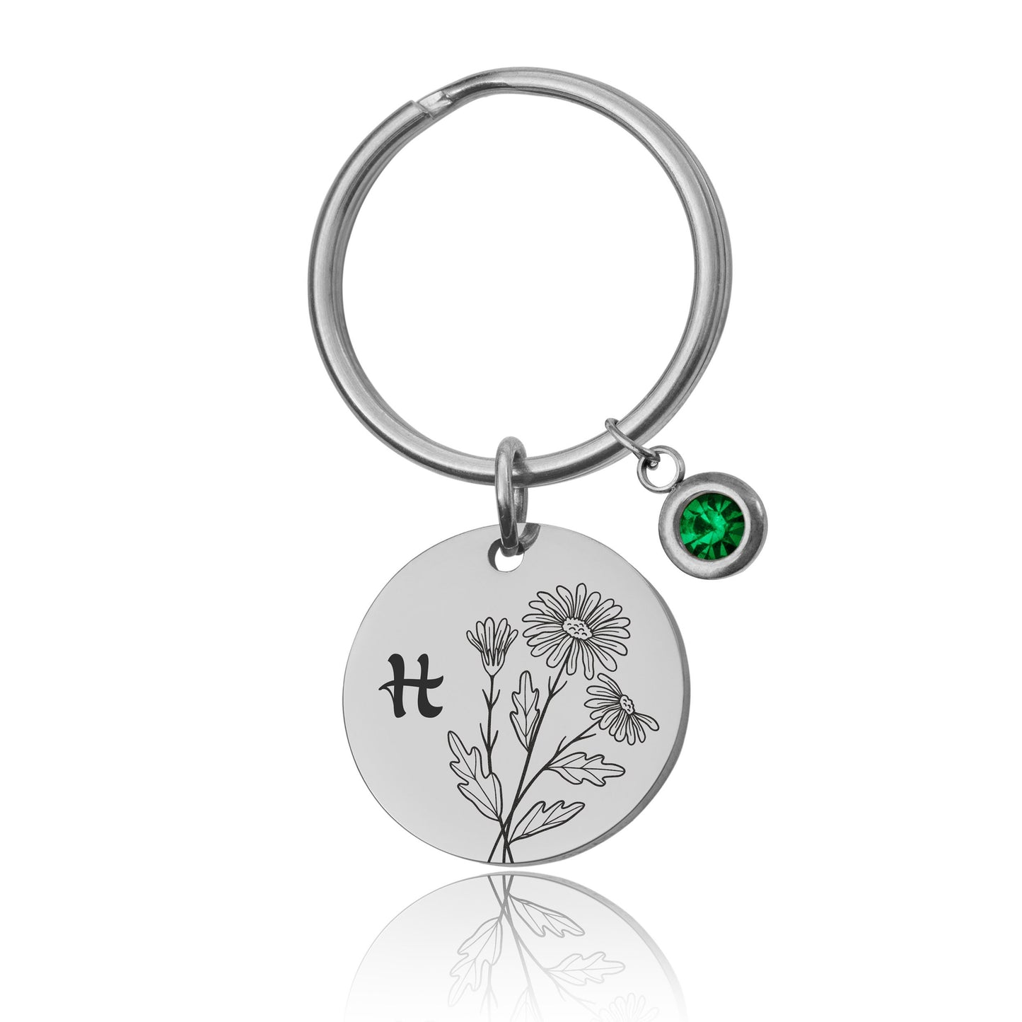 Birth Flower And Birthstone Keyring With Initial , Custom Engraved Keychain, Mothers Day Gift For Mom, Personalized Gift Daughter, Nana, C.2