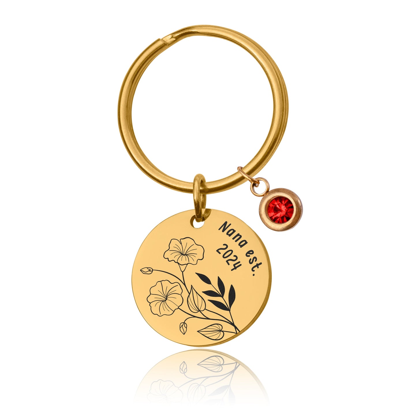 Birth Flower & Birthstone Keychain, Personalized Gift For New Mom, Grandma, Grandmother, Nana, Daughter, Sister, Custom Text Keychain, C.2