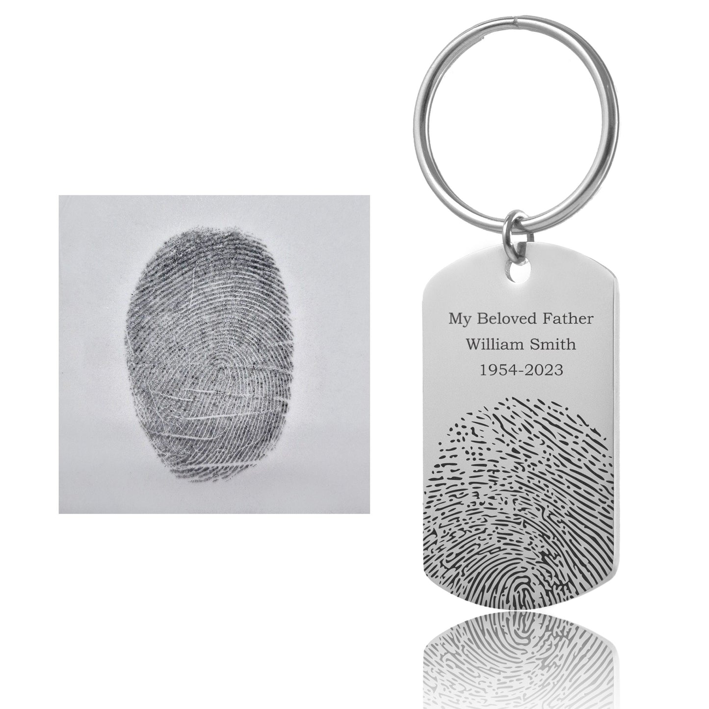 Actual Fingerprint Keychain with Engraved Handwriting, Custom Memorial Gift for Loss of Father or Son, Personalized Keepsake Grief Gift, C.2