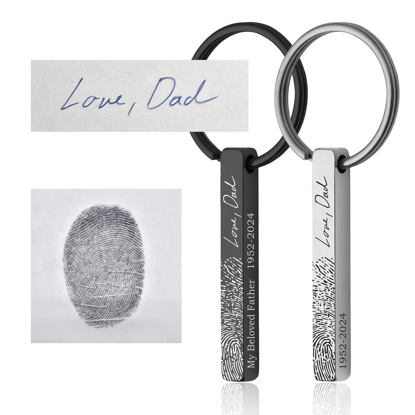 Actual Fingerprint Keychain With Handwriting, Loss Of Father, Engraved Custom Keyring, Memorial Grief Gift, Personalized Keepsake Gift, C.2