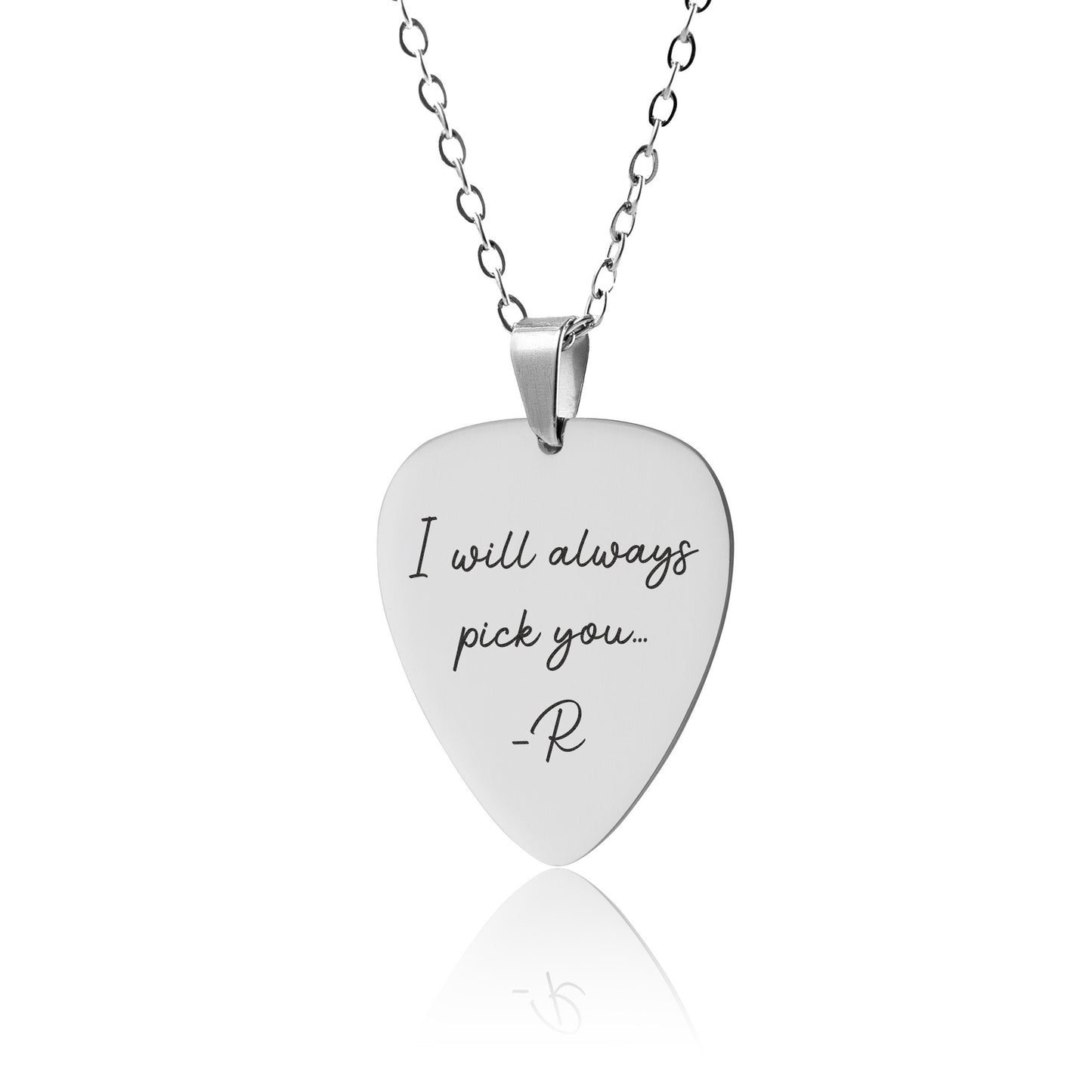 Custom Guitar Pick Necklace, Personalized Gift For Boyfriend, Girlfriend, Guitarist, Musician or Music Lover, Engraved Silver Jewelry, KP.2