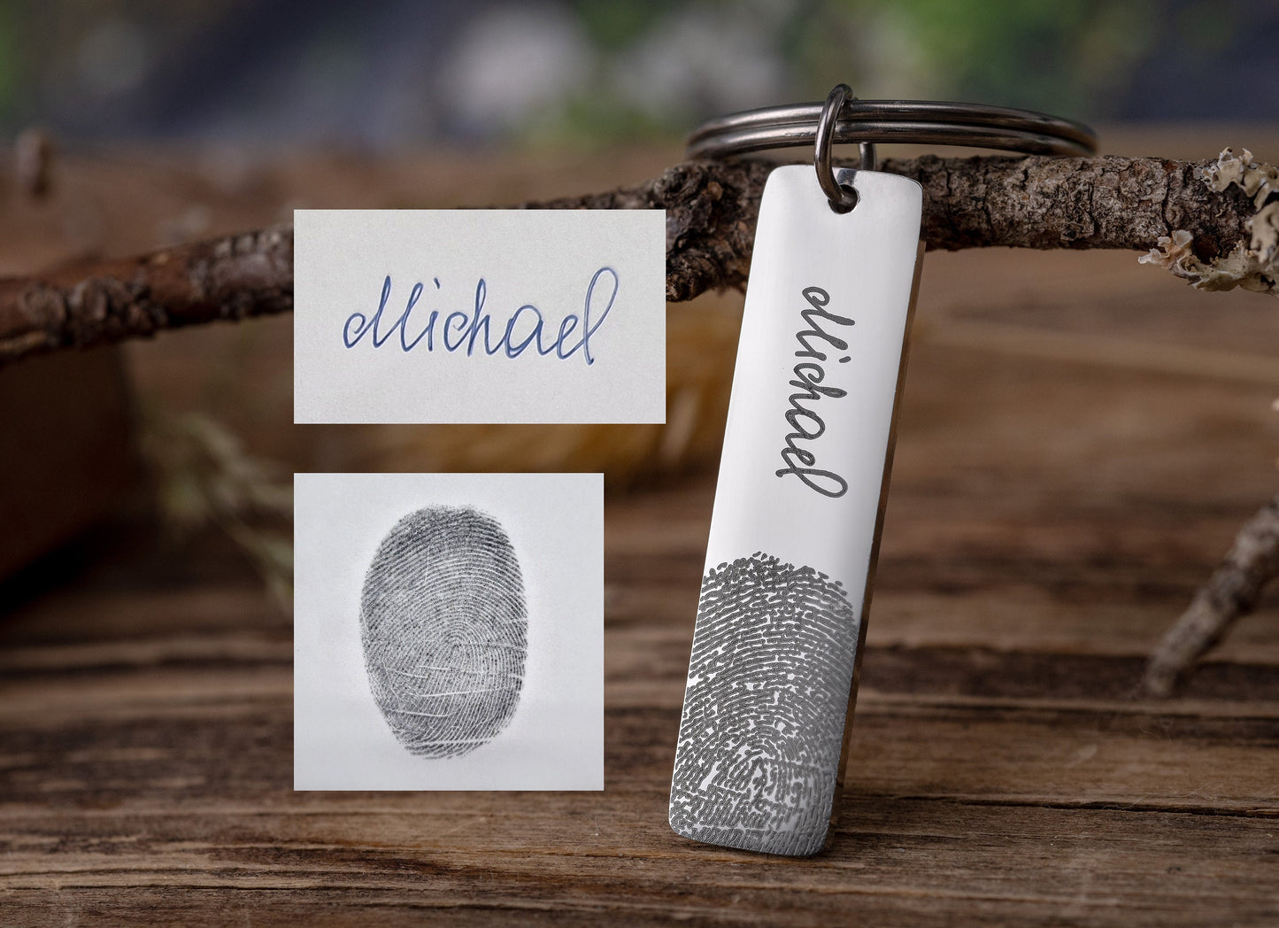 Actual Fingerprint Keyring, Memorial Grief Gift, Personalized Sympathy Keepsake Gift With Handwriting, Laser Engraved Custom Keychain, C.2