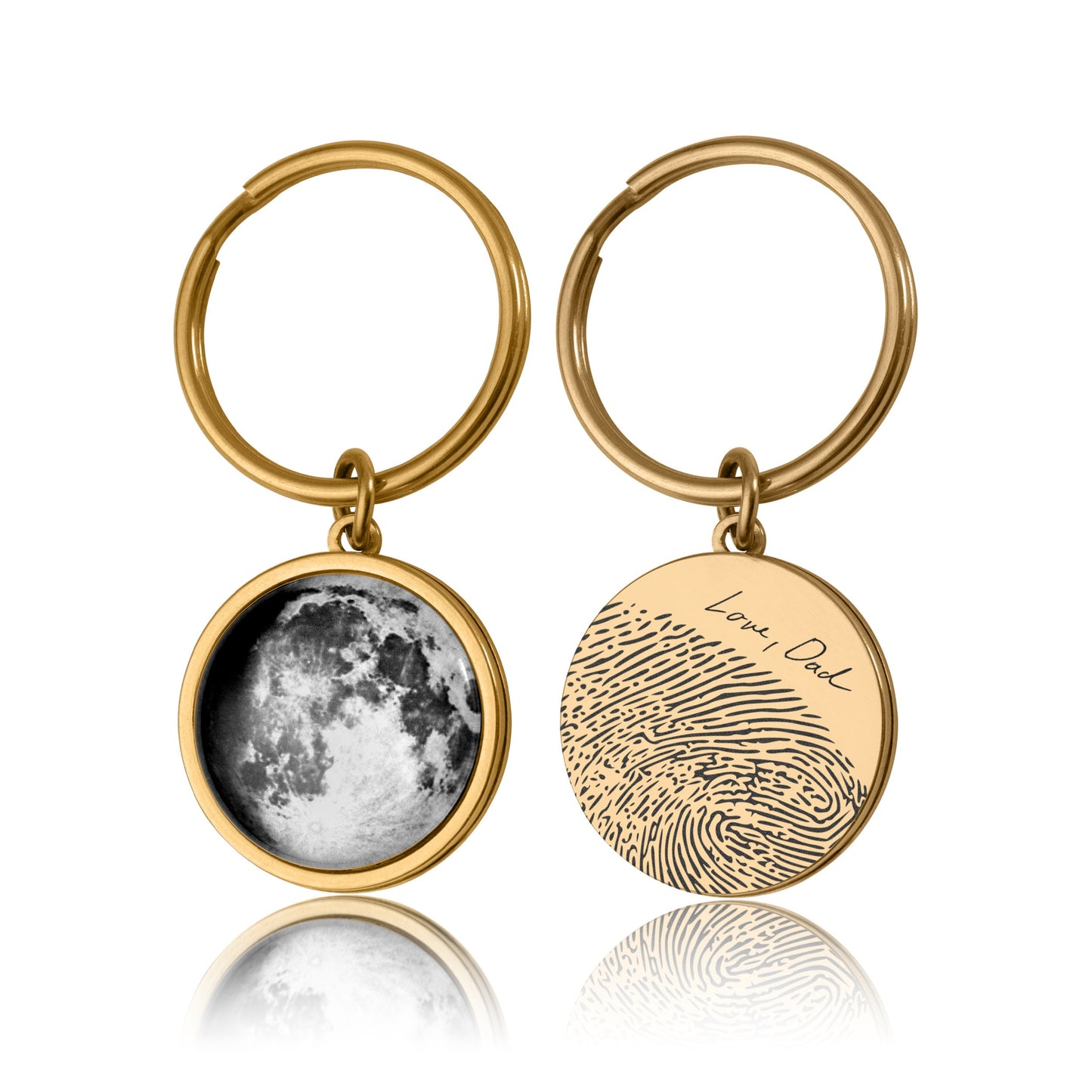 Custom Moon Phase Keyring With Engraved Fingerprint And Handwriting, Moon By Date Keychain, Grief Gift, Personalized Memorial Keepsake, RP.1