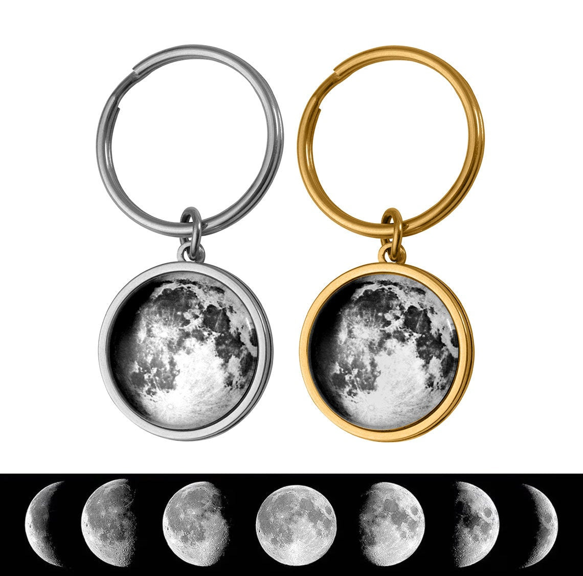 Custom Moon Phase Keyring With Engraved Fingerprint And Handwriting, Moon By Date Keychain, Grief Gift, Personalized Memorial Keepsake, RP.1
