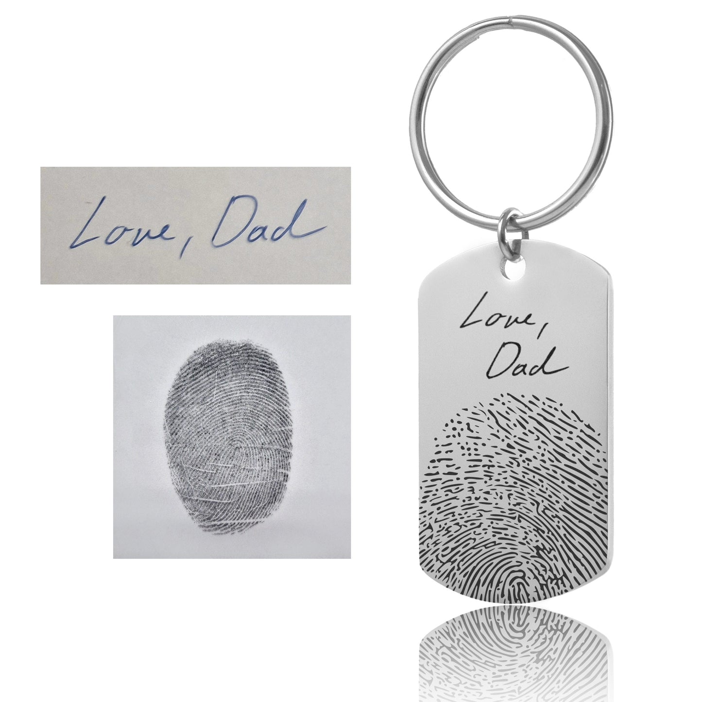Actual Fingerprint Keychain with Engraved Handwriting, Custom Memorial Gift for Loss of Father or Son, Personalized Keepsake Grief Gift, C.2