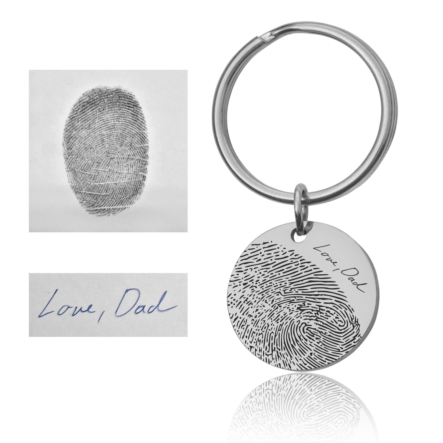 Engraved Fingerprint Keychain With Handwriting Or Custom Words, Loss Of Father, Grief Gift, Sympathy Gift, Comfort Gift, Memorial Gift, C.2