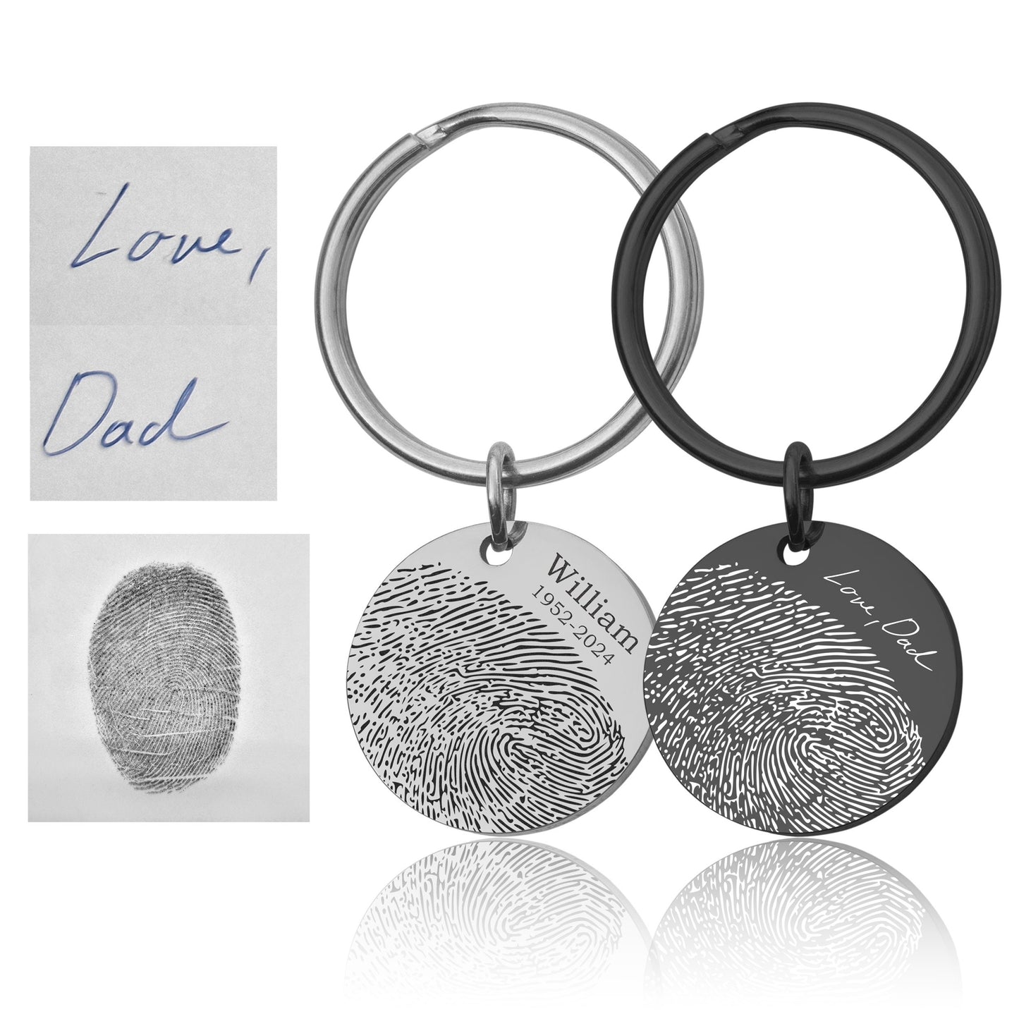 Engraved Fingerprint Keychain With Handwriting Or Custom Words, Loss Of Father, Grief Gift, Sympathy Gift, Comfort Gift, Memorial Gift, C.2