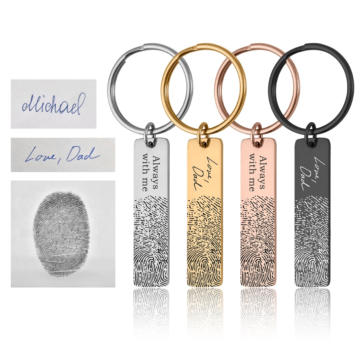 Actual Fingerprint Keyring, Memorial Grief Gift, Personalized Sympathy Keepsake Gift With Handwriting, Laser Engraved Custom Keychain, C.2
