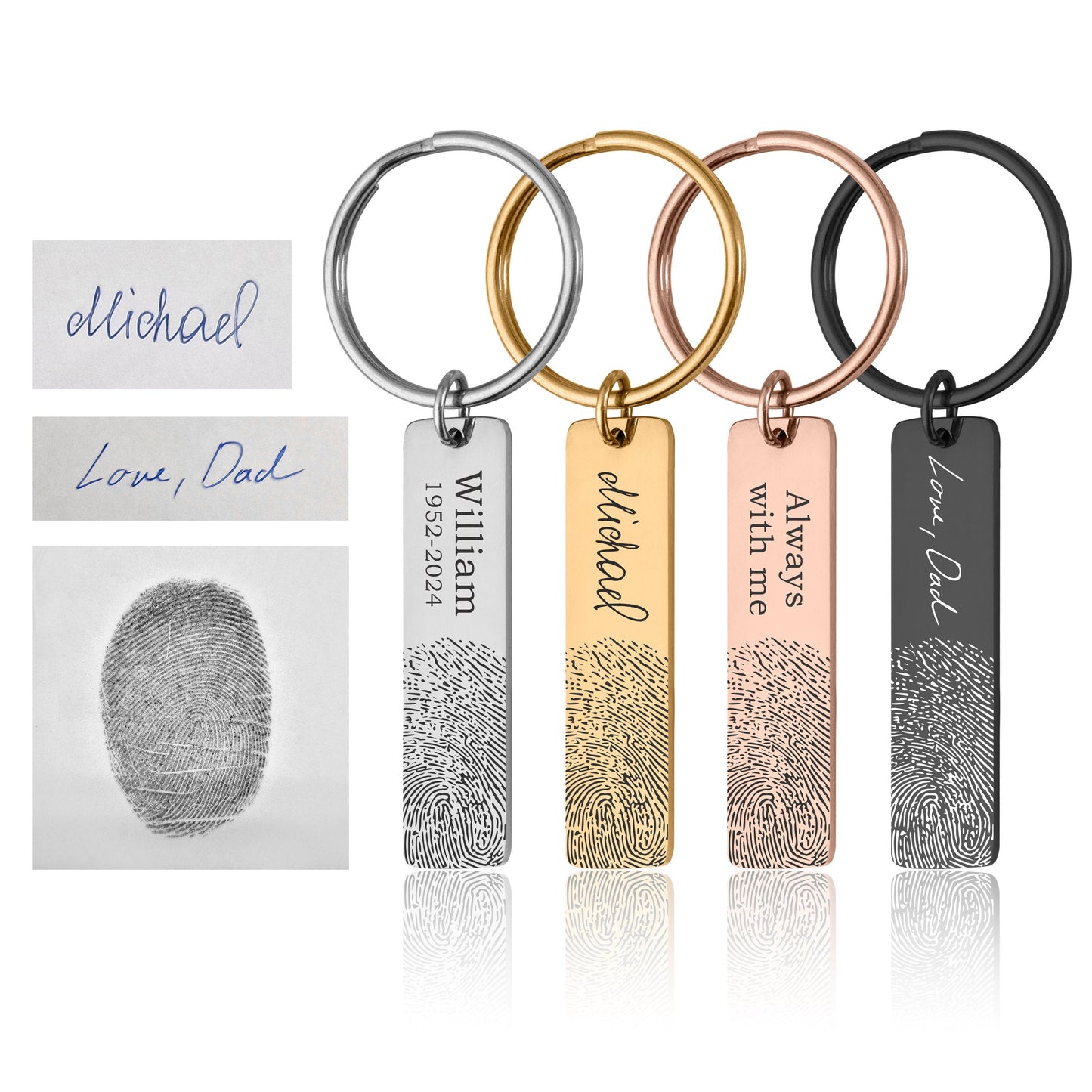 Actual Fingerprint Memorial Keychain With Handwriting, Engraved Actual Handwritten Message Keyring, Remembrance Memorial Sympathy Gift, C.2