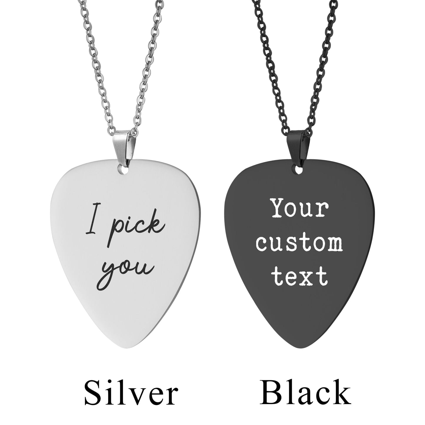 Custom Guitar Pick Necklace, Personalized Gift For Boyfriend, Girlfriend, Guitarist, Musician or Music Lover, Engraved Silver Jewelry, KP.2