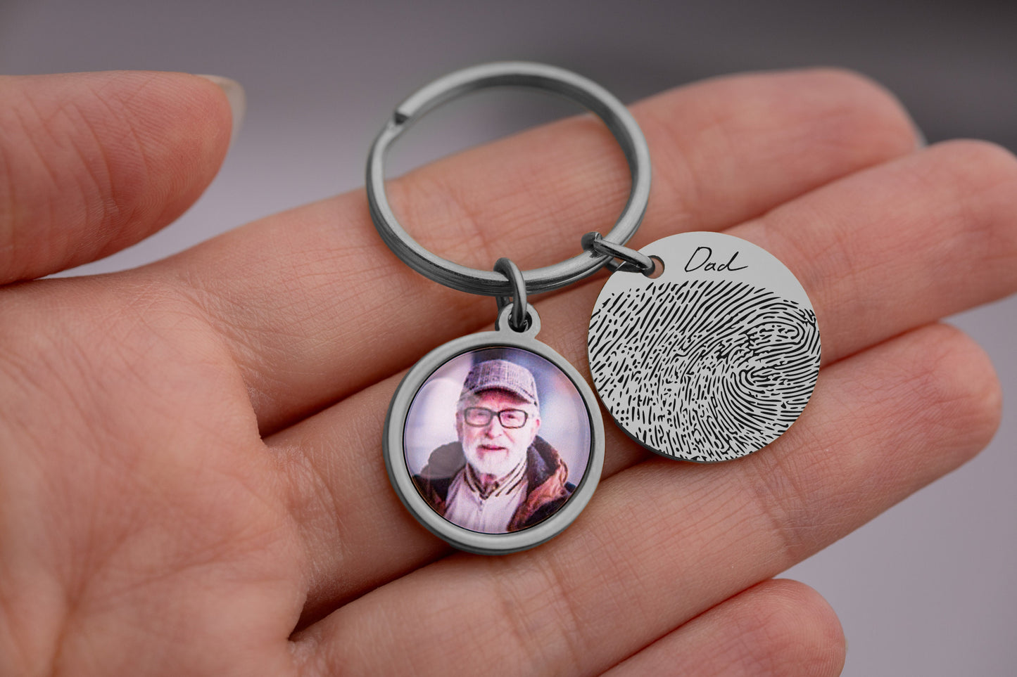 Memorial Keychain With Photo And Actual Fingerprint, Loss Of Father, Loss Of Dad, Custom Keyring, Personalized Remembrance Gift, C.1