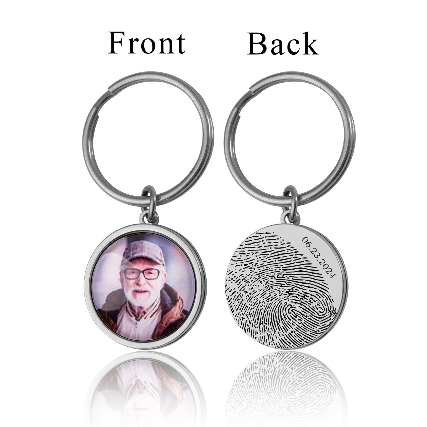 Fingerprint And Photo Memorial Keychain, Loss Of Father, Loss Of Dad, Custom Keyring, Personalized Remembrance Sympathy Grief Gift, C.1