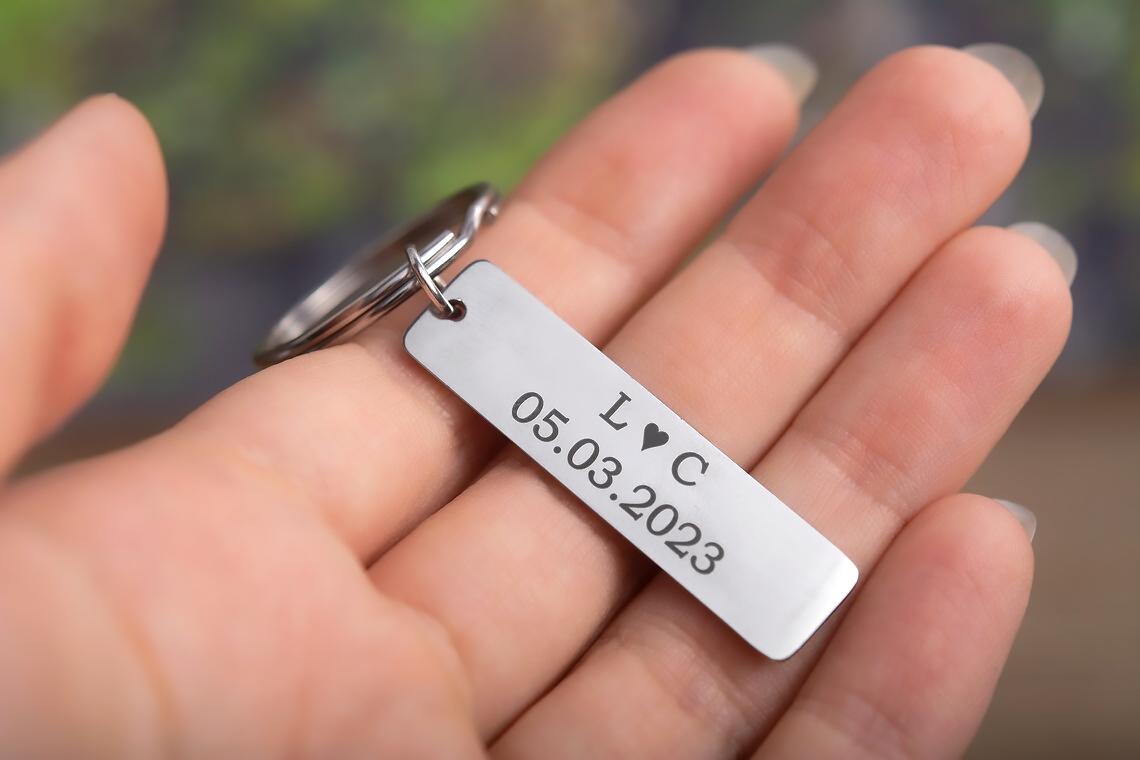 Custom Keychain with Two Locations, Personalized Long Distance Relationship Gift for Boyfriend, Girlfriend Best Friend Engraved Text, C.2
