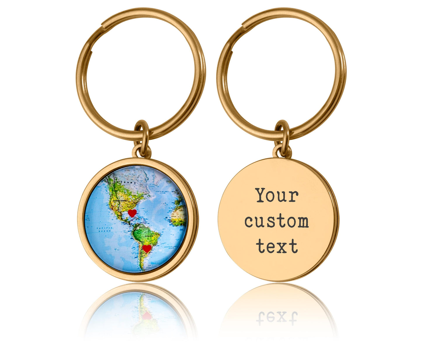 Custom Map Keychain with Hearts in Chosen Locations or Places Personalized Long Distance Relationship Gift for Boyfriend, Girlfriend, C.1