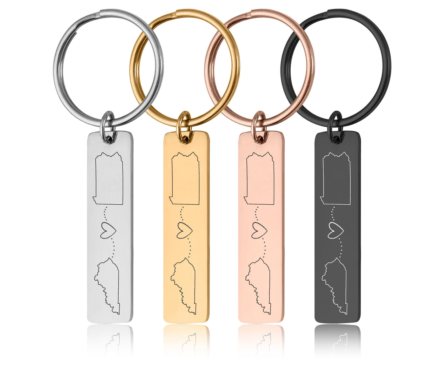 Custom Keychain with Two Locations, Personalized Long Distance Relationship Gift for Boyfriend, Girlfriend Best Friend Engraved Text, C.2