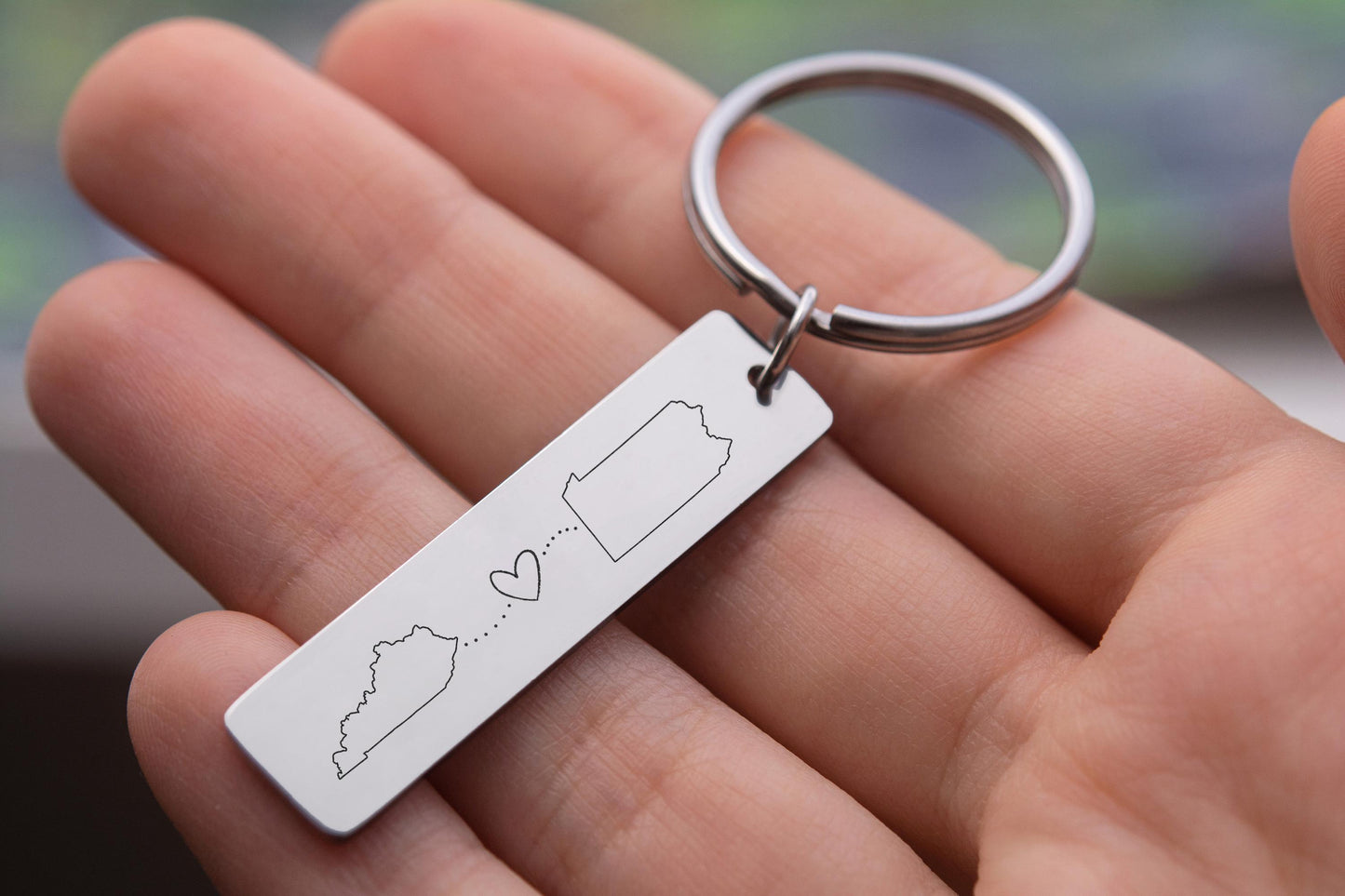 Custom Keychain with Two Locations, Personalized Long Distance Relationship Gift for Boyfriend, Girlfriend Best Friend Engraved Text, C.2