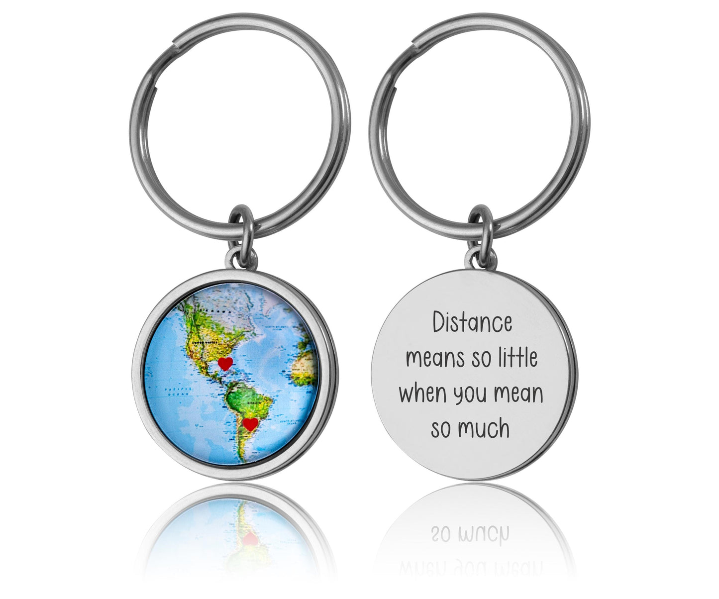 Custom Map Keychain with Hearts in Chosen Locations or Places Personalized Long Distance Relationship Gift for Boyfriend, Girlfriend, C.1