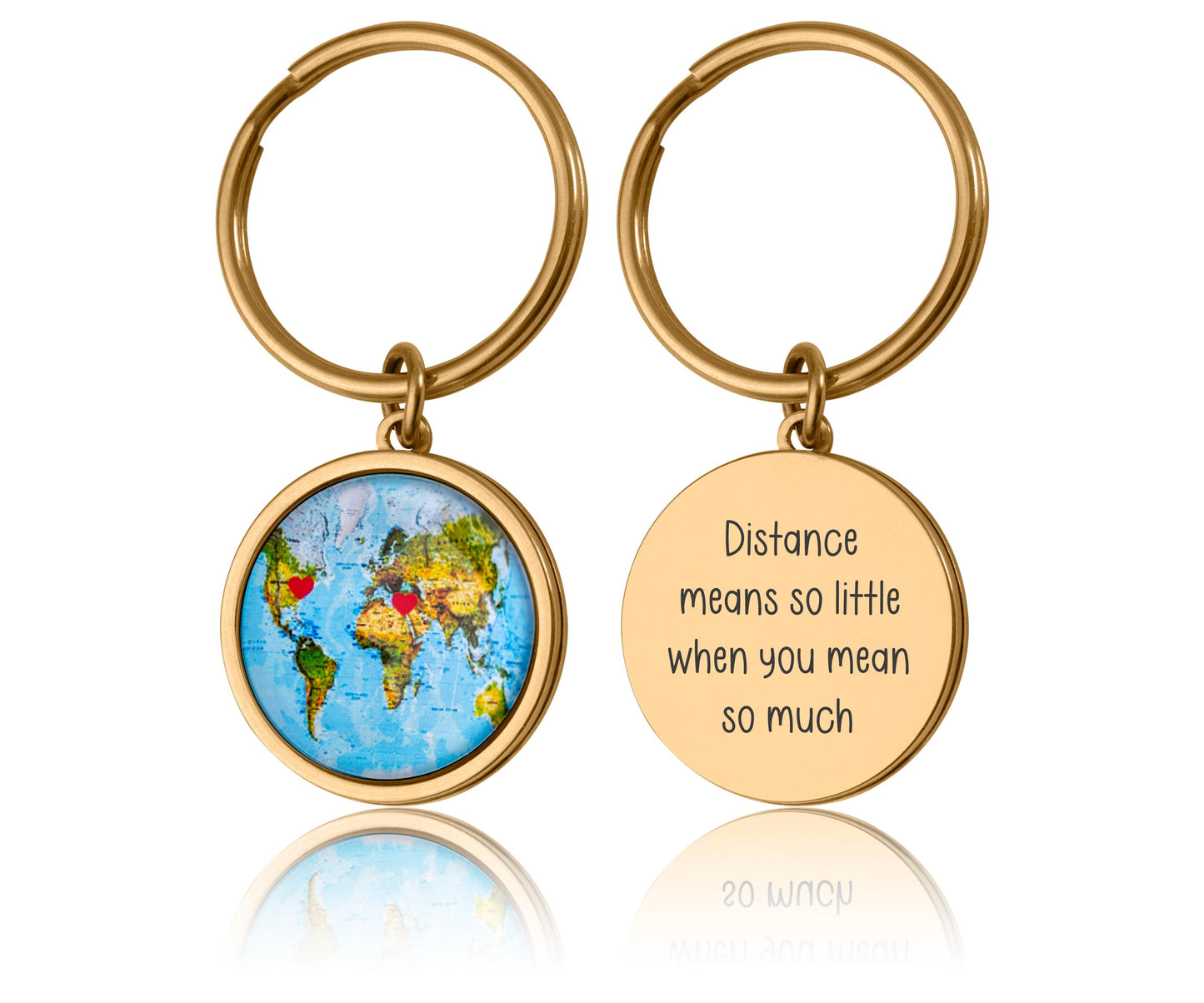 Custom Map Keychain with Hearts in Chosen Locations or Places Personalized Long Distance Relationship Gift for Boyfriend, Girlfriend, C.1