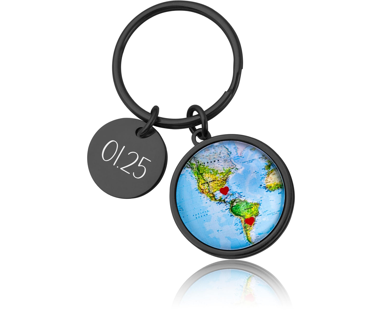 Personalized Map Keychain with Hearts in Chosen Locations Custom Long Distance Relationship Gift for Boyfriend, Girlfriend, Friend, C.1
