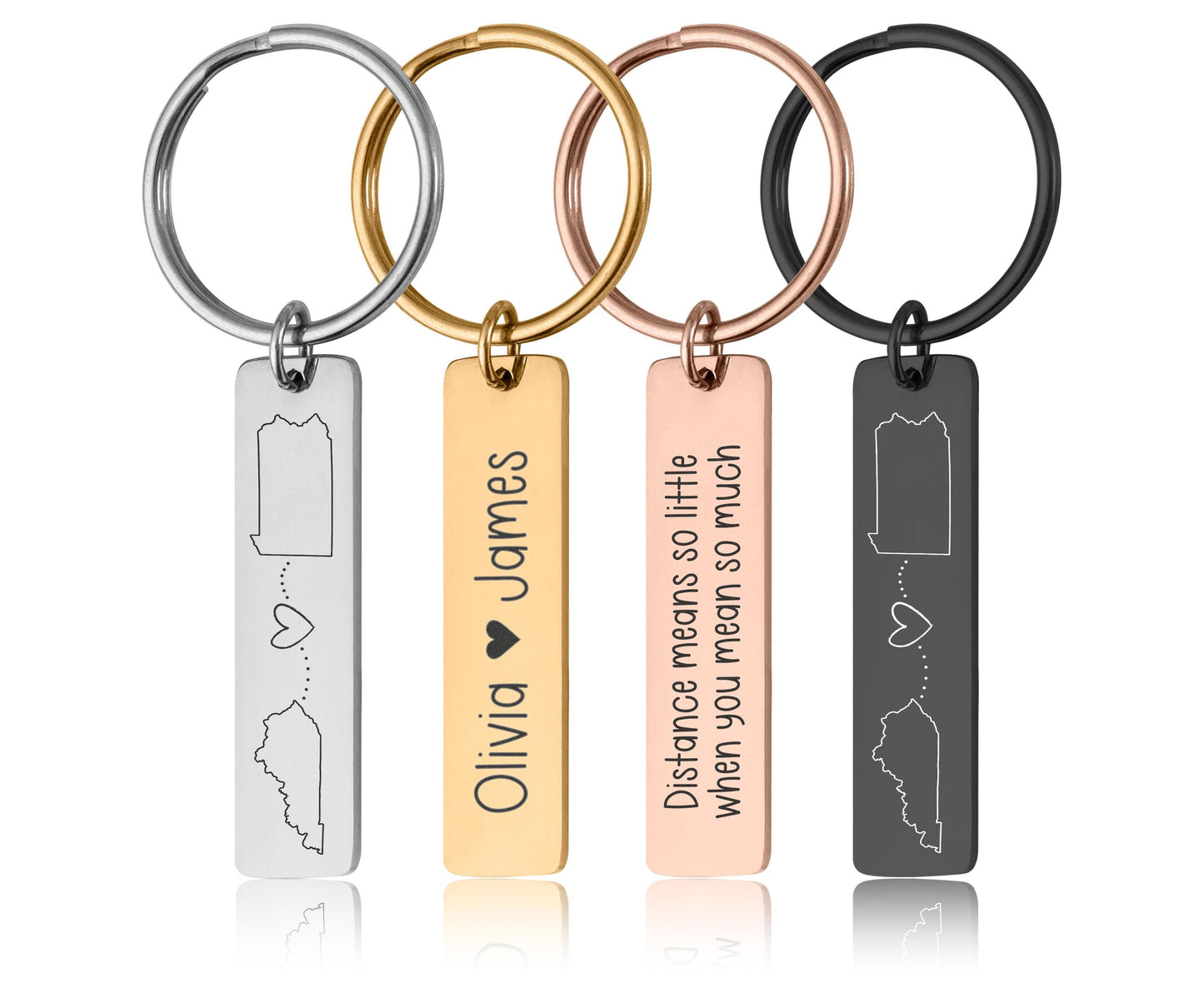 Custom Keychain with Two Locations, Personalized Long Distance Relationship Gift for Boyfriend, Girlfriend Best Friend Engraved Text, C.2
