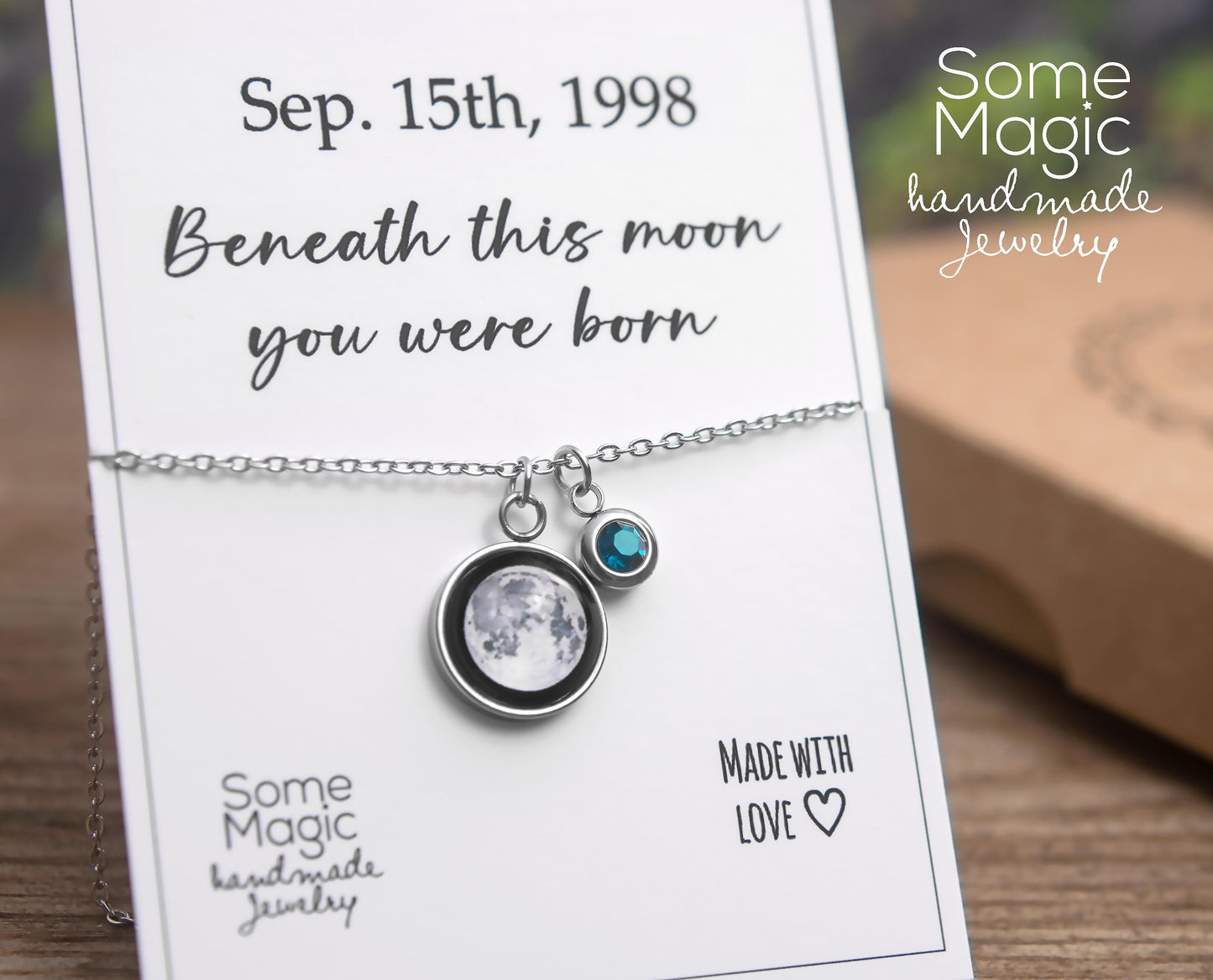 Custom Birth Moon Phase Necklace With a Birthstone, Personalized Name or Initial Jewelry, Birthday Gift For Daughter, Pendant For Her, KP.8