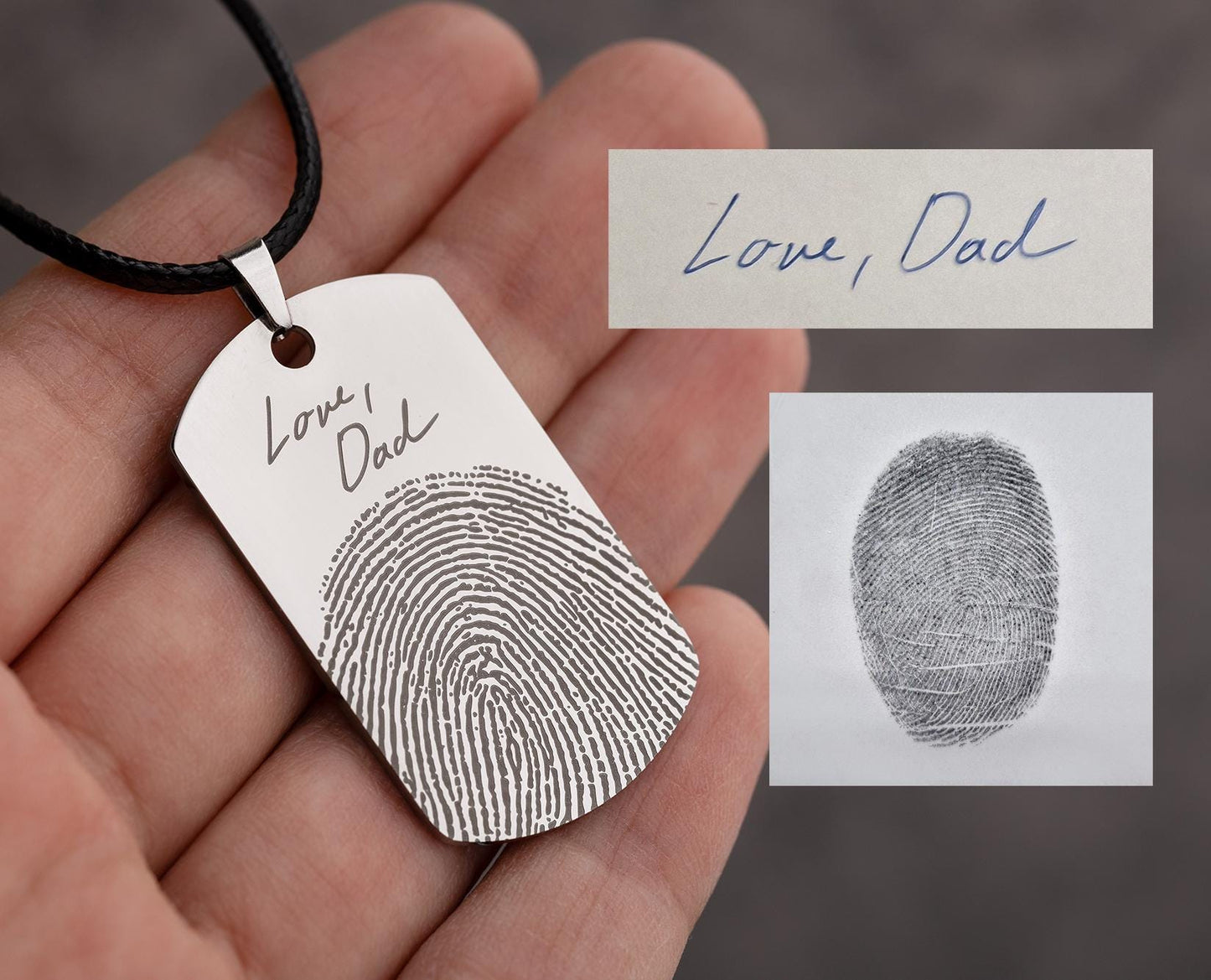Actual Fingerprint Necklace For Him, Memorial Gift For Men, Loss Of Father, Son, Grief Gift, Custom Engraved Personalized Keepsake, C.2