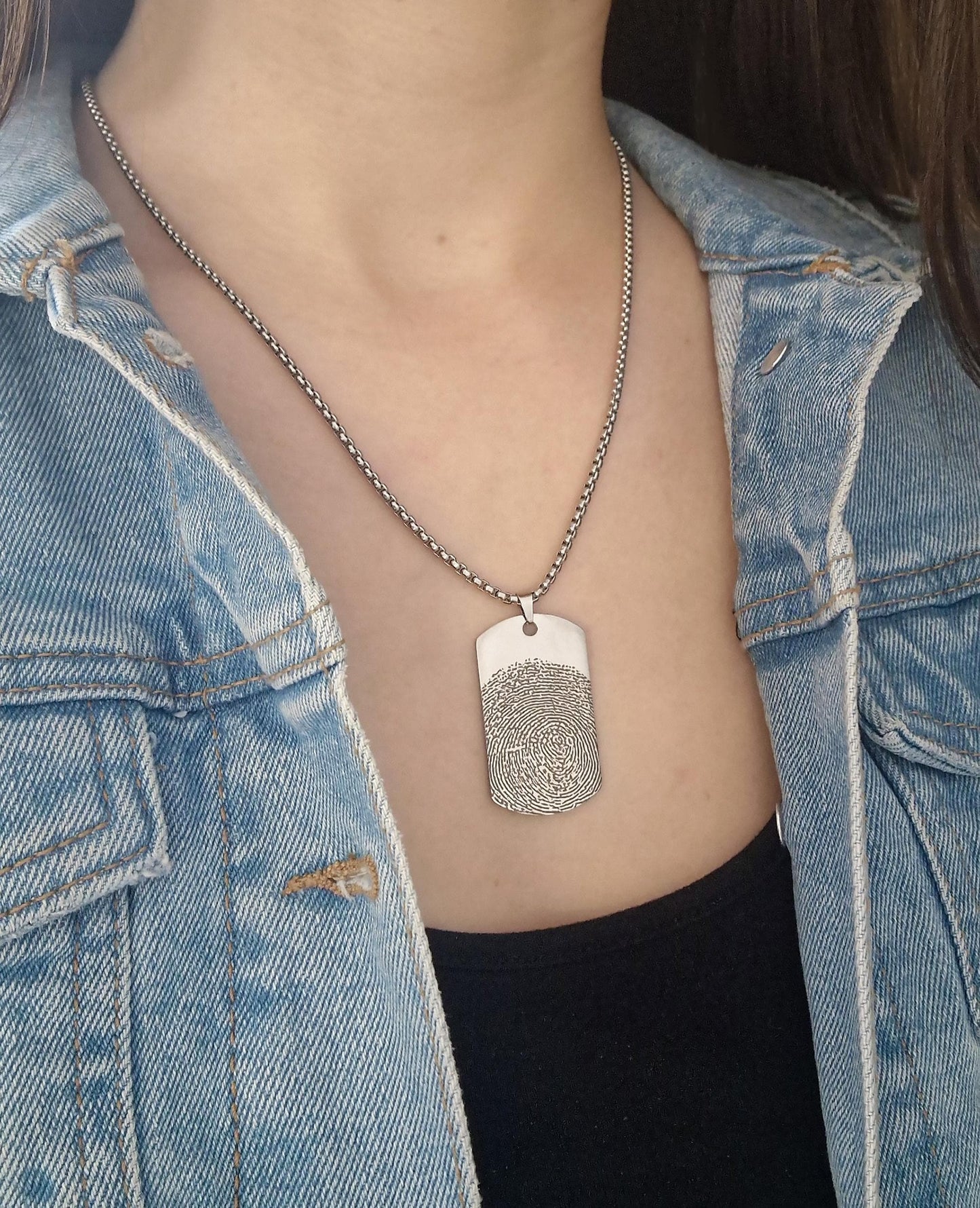 Actual Fingerprint And Handwriting Memorial Necklace For Men, Personalized Grief Gift For Him, Loss Of Father, Custom Engraved Keepsake, C.2