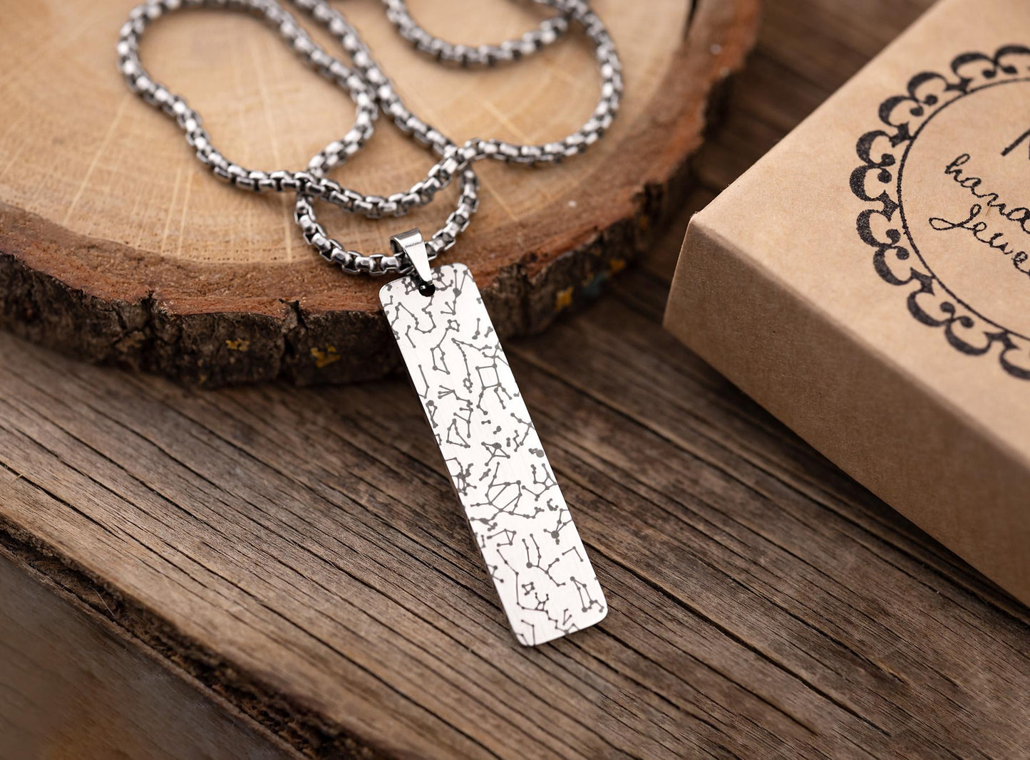Star Map Necklace For Him, Custom Engraved Necklace, Night Sky Pendant, Personalized Vertical Bar Necklace For Men, Anniversary Gift, RP.2