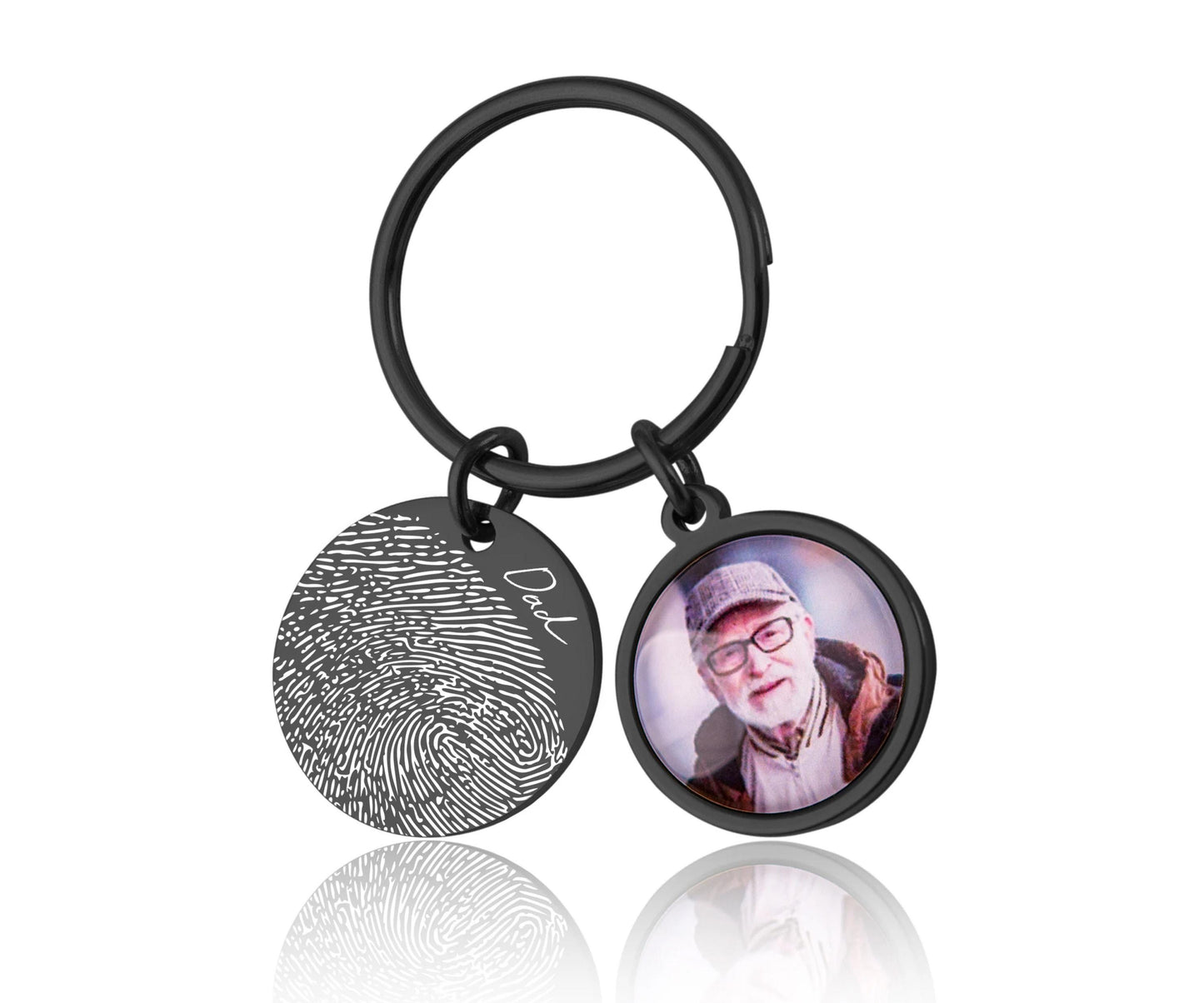 Memorial Keychain With Photo And Actual Fingerprint, Loss Of Father, Loss Of Dad, Custom Keyring, Personalized Remembrance Gift, C.1