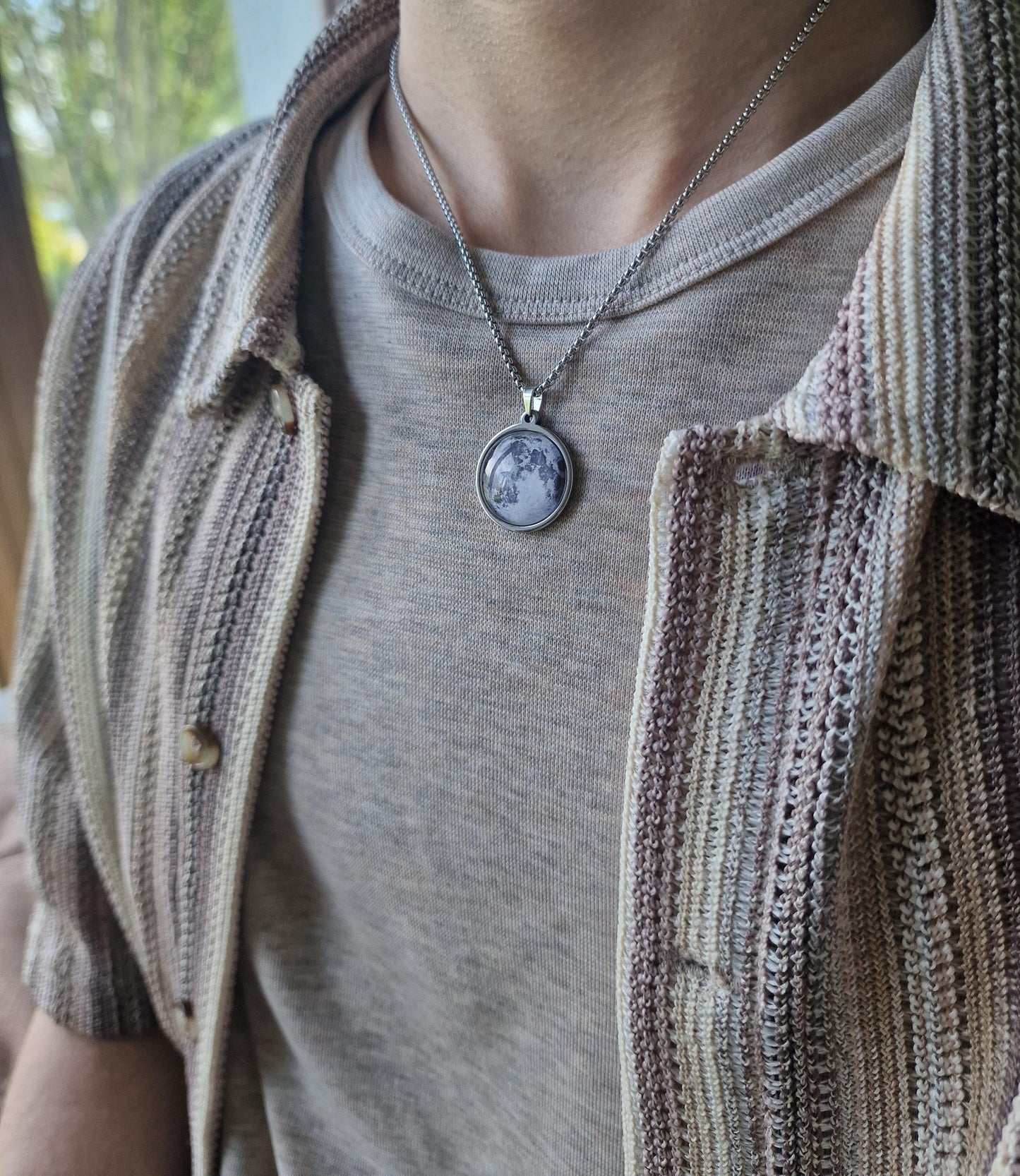 Personalized Moon Necklace With Custom Text On Back Side, Birthday Gift For Boyfriend, Gift For Her, Custom Anniversary Gift For Him, RP.1