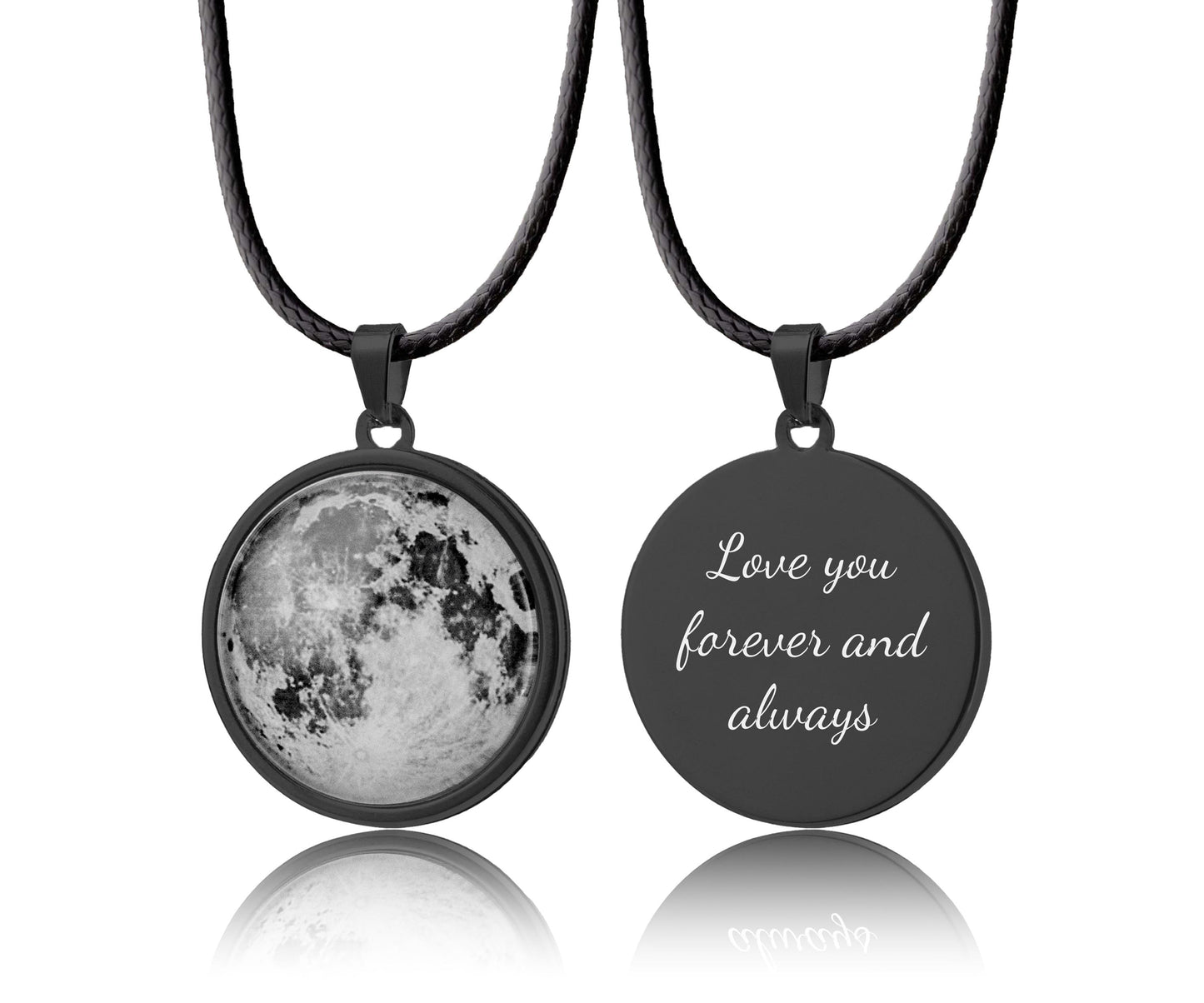 Custom Text And Moon Phase Necklace For Men, Personalized Pendant With Cord, Birthday Gift For Him, Anniversary Boyfriend Jewelry Gift, RP.1