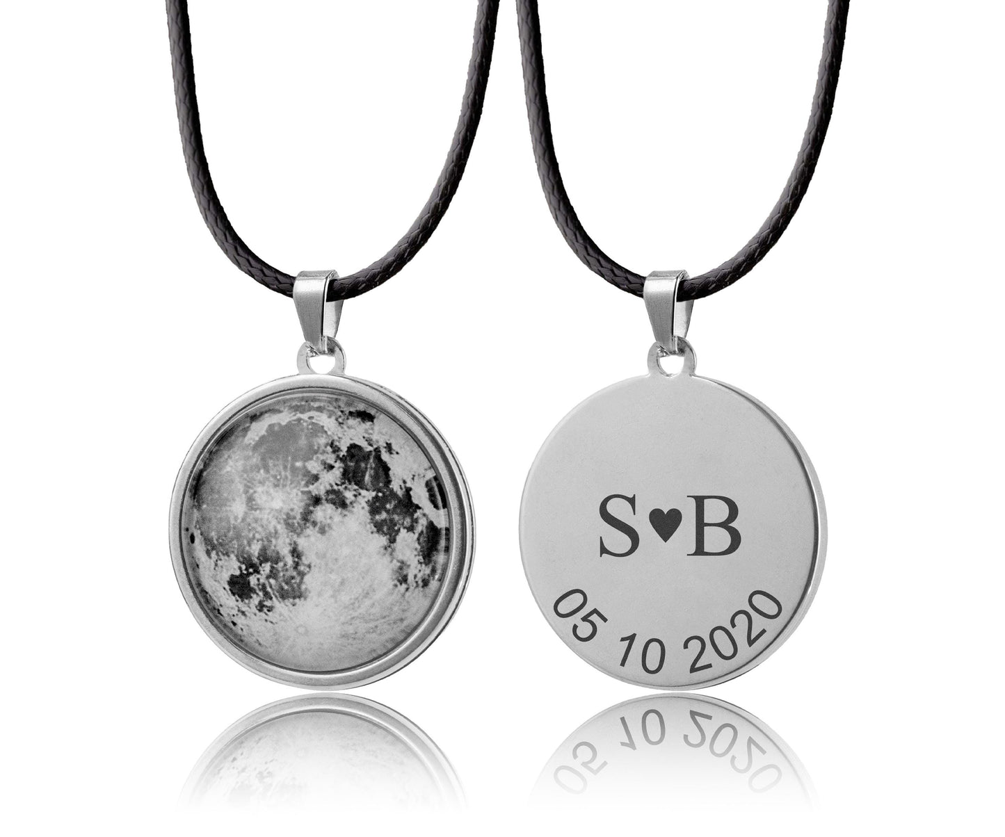 Moon Phase Necklace With Initial, Personalized Black Pendant With Cord, Custom Birthday Gift For Him, Anniversary Jewelry For Men, RP.1