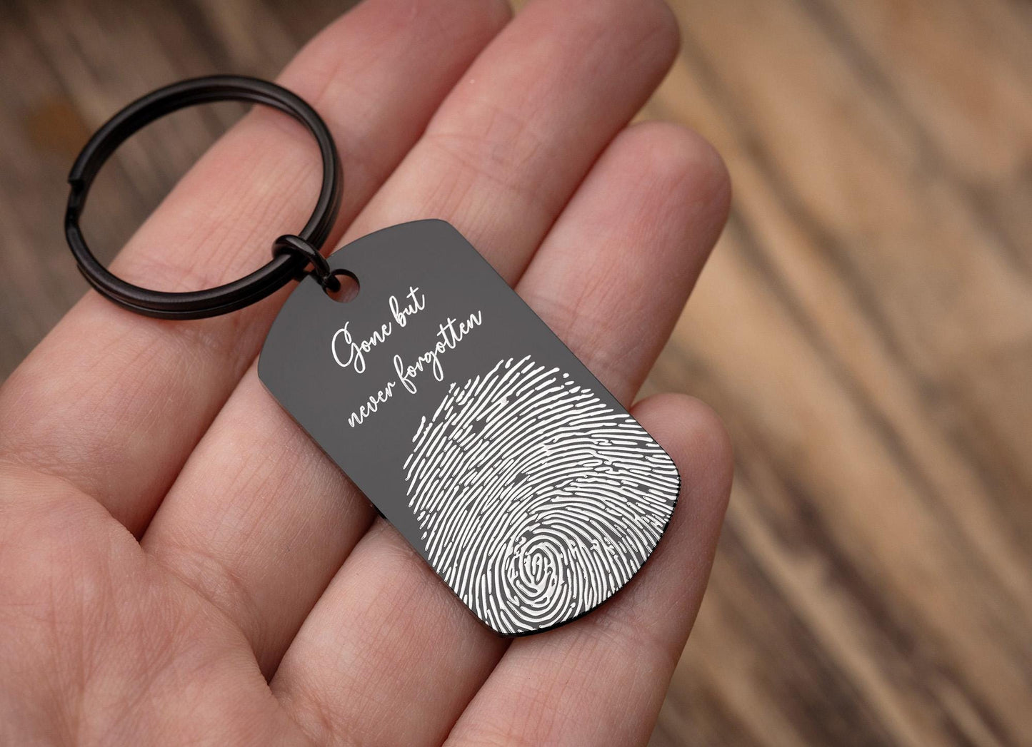 Actual Fingerprint Keychain with Engraved Handwriting, Custom Memorial Gift for Loss of Father or Son, Personalized Keepsake Grief Gift, C.2