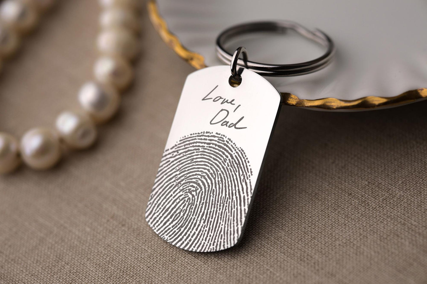 Actual Fingerprint Keychain with Engraved Handwriting, Custom Memorial Gift for Loss of Father or Son, Personalized Keepsake Grief Gift, C.2