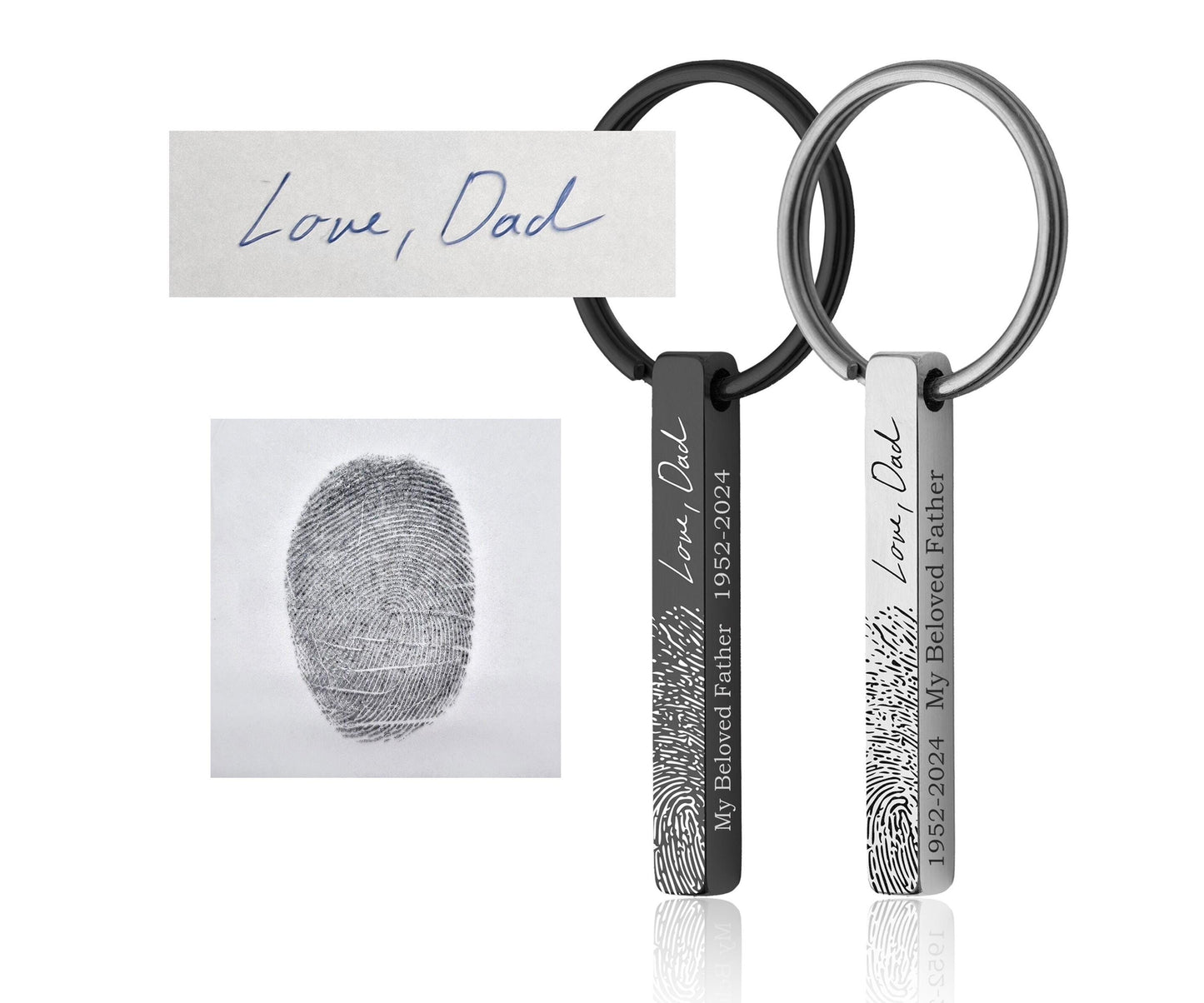 Actual Fingerprint And Handwriting Memorial Keychain, Loss Of Father, Son, Personalized Engraved Custom Keyring, Grief Gift Keepsake, C.2