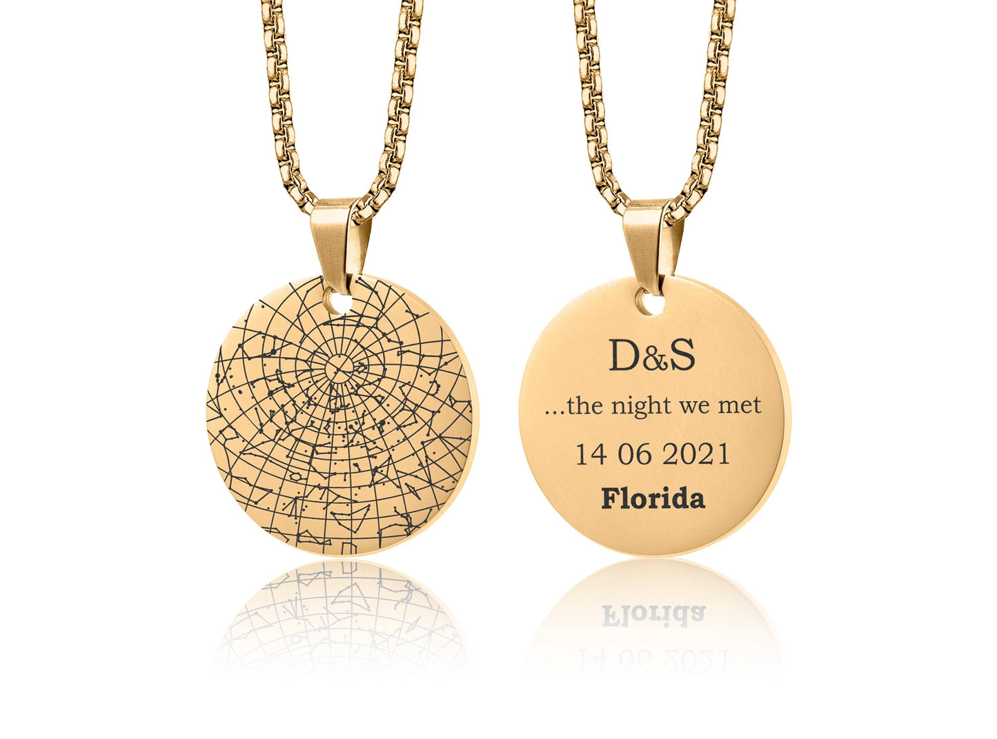 Personalized Star Map Necklace - Night Sky By Date And Place, Custom Engraved Star Chart Jewelry, Anniversary or Birthday Gift for Her RP.2