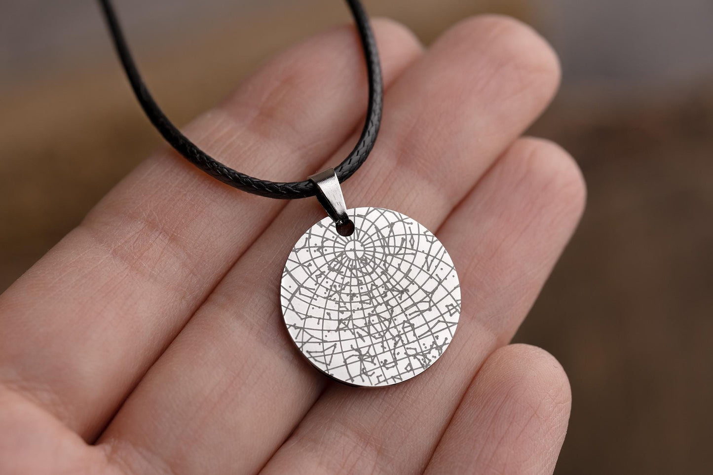 Personalized Star Map Pendant for Men, Custom Night Sky Necklace with Cord, Unique Gift for Him, Birthday or Anniversary Boyfriend Gift RP.2