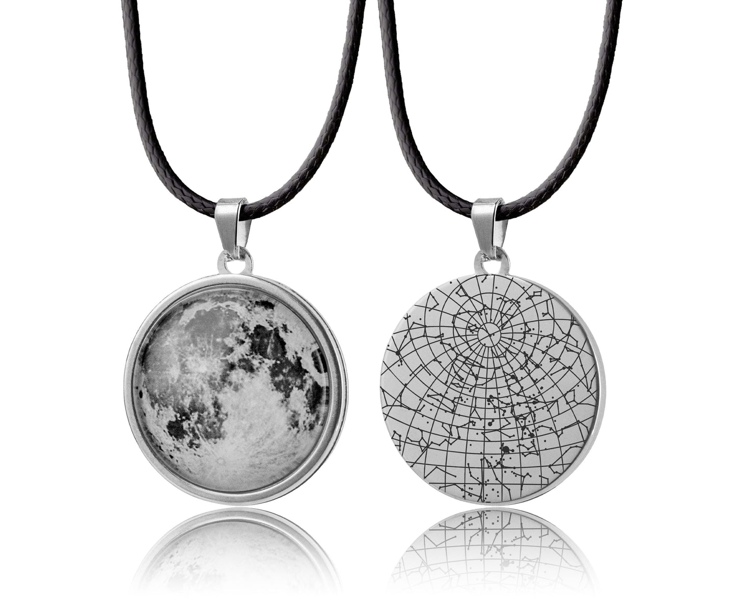 Custom Moon Phase And Star Map By Date Necklace With Cord For Men, Personalized Star Chart Pendant, Anniversary Birthday Gift For Him, RP.1